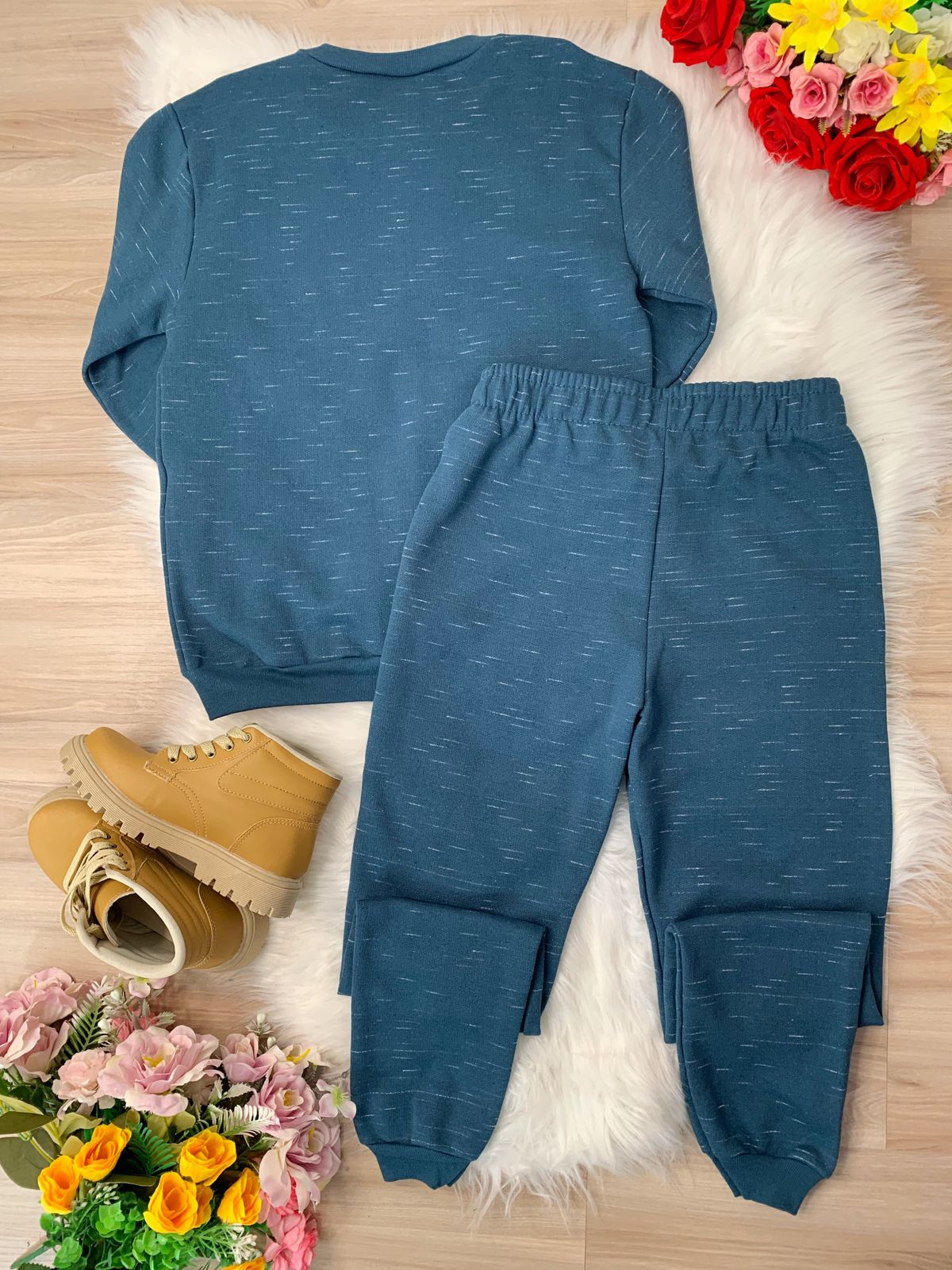 Conjunto de Moletom Blusa e Calça Azul Petróleo New York