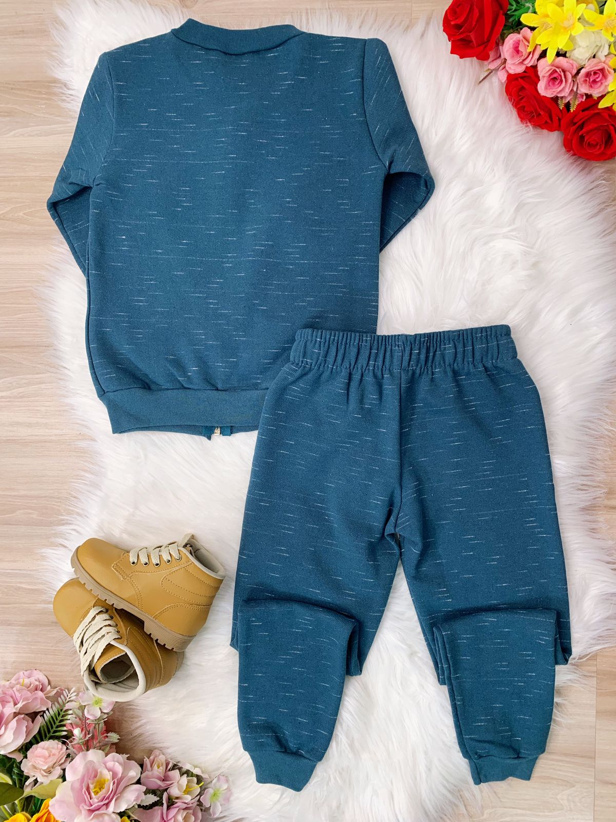 Conjunto de Moletom Blusa C/ Zíper e Calça Azul Petróleo