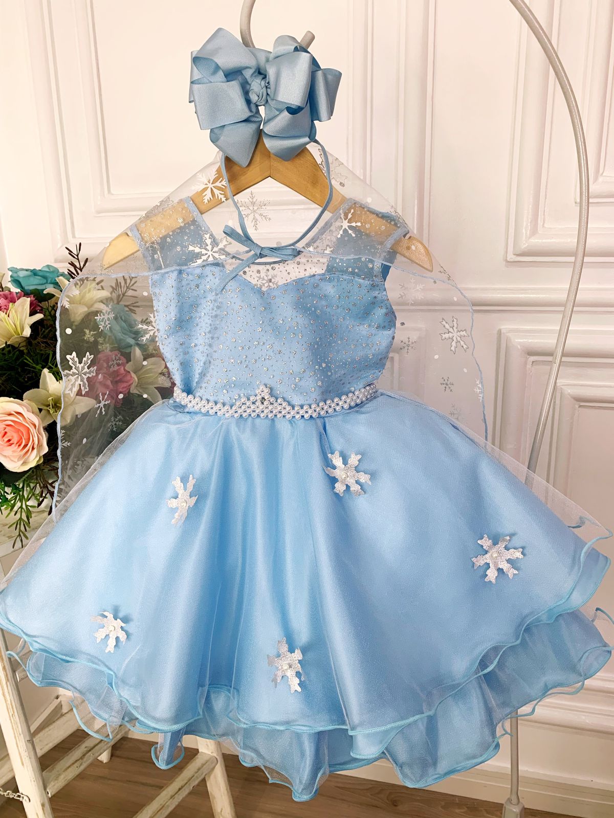 Vestido Infantil Frozen Com Capa Luxo Festas de Princesas