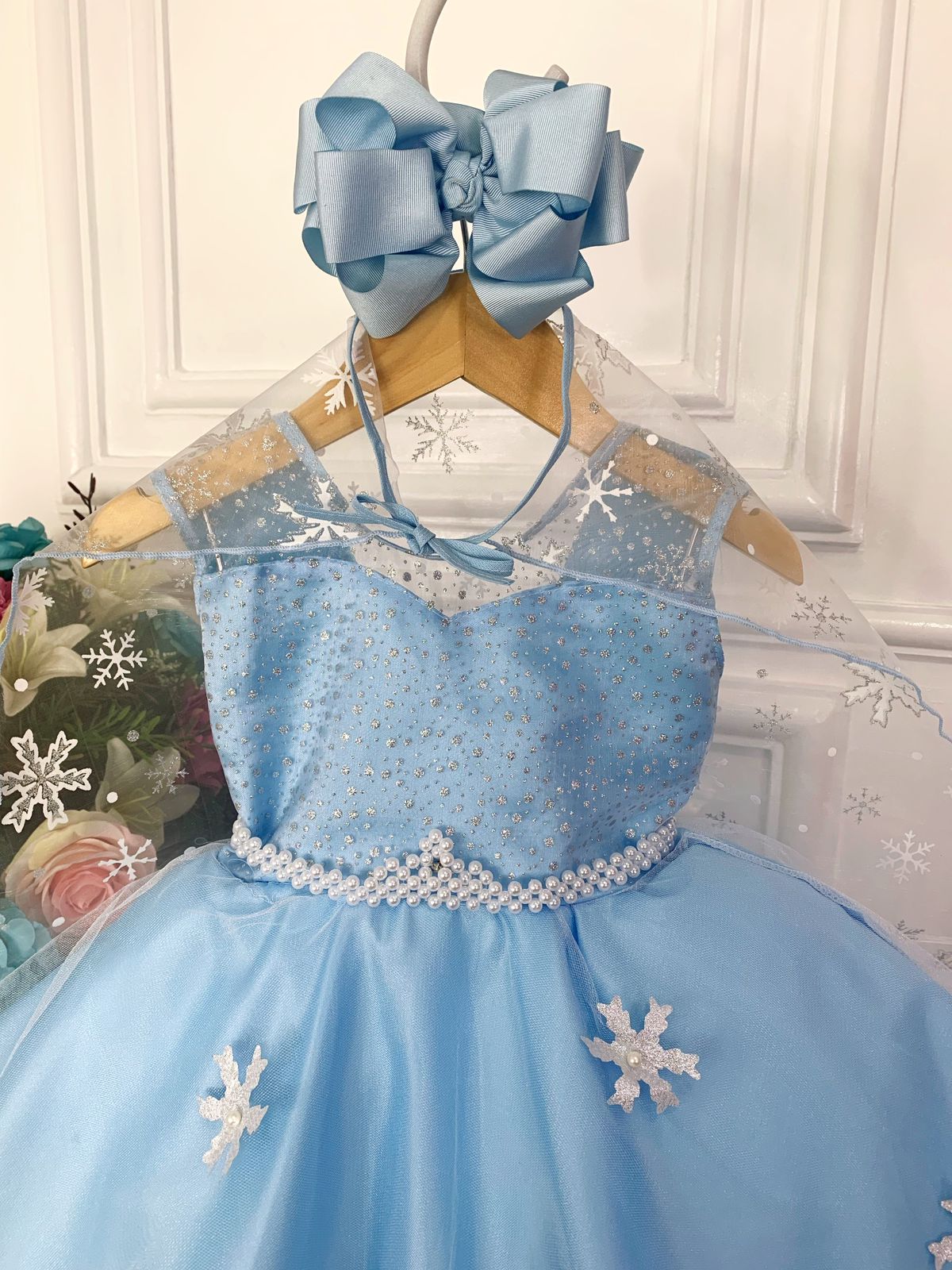 Vestido Infantil Frozen Com Capa Luxo Festas de Princesas