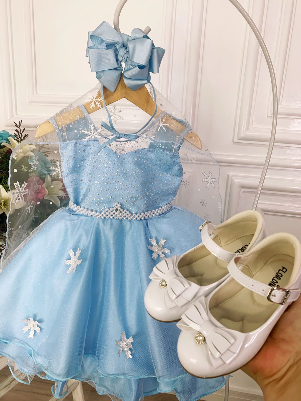 Vestido Infantil Frozen Com Capa Luxo Festas de Princesas