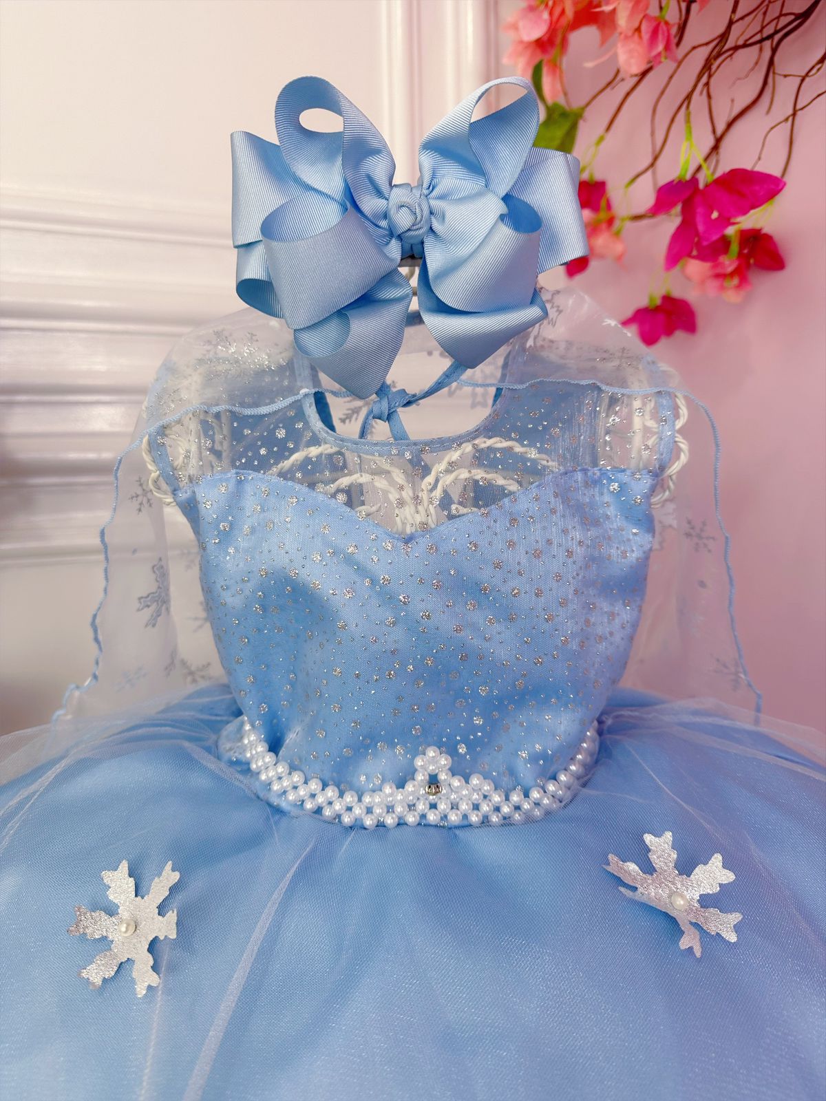 Vestido Infantil Frozen Com Capa Luxo Festas de Princesas