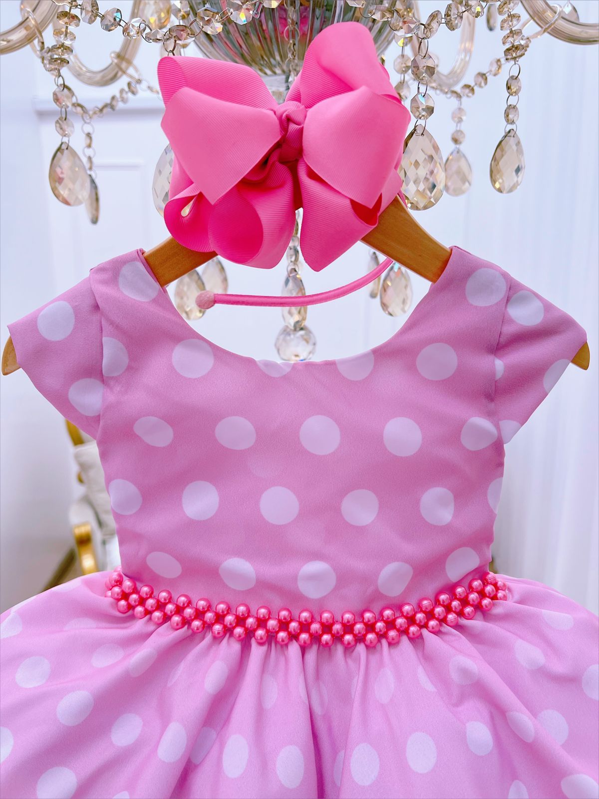 Vestido Infantil Rosa Bolinhas Brancas Peppa