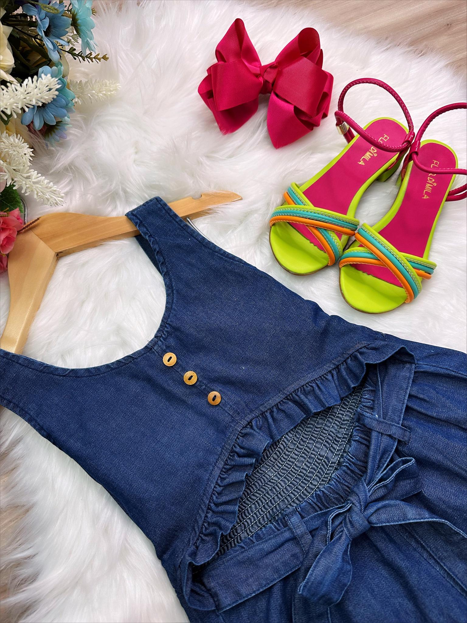 Macaquinho Infantil de Jeans Love You Self Luxo