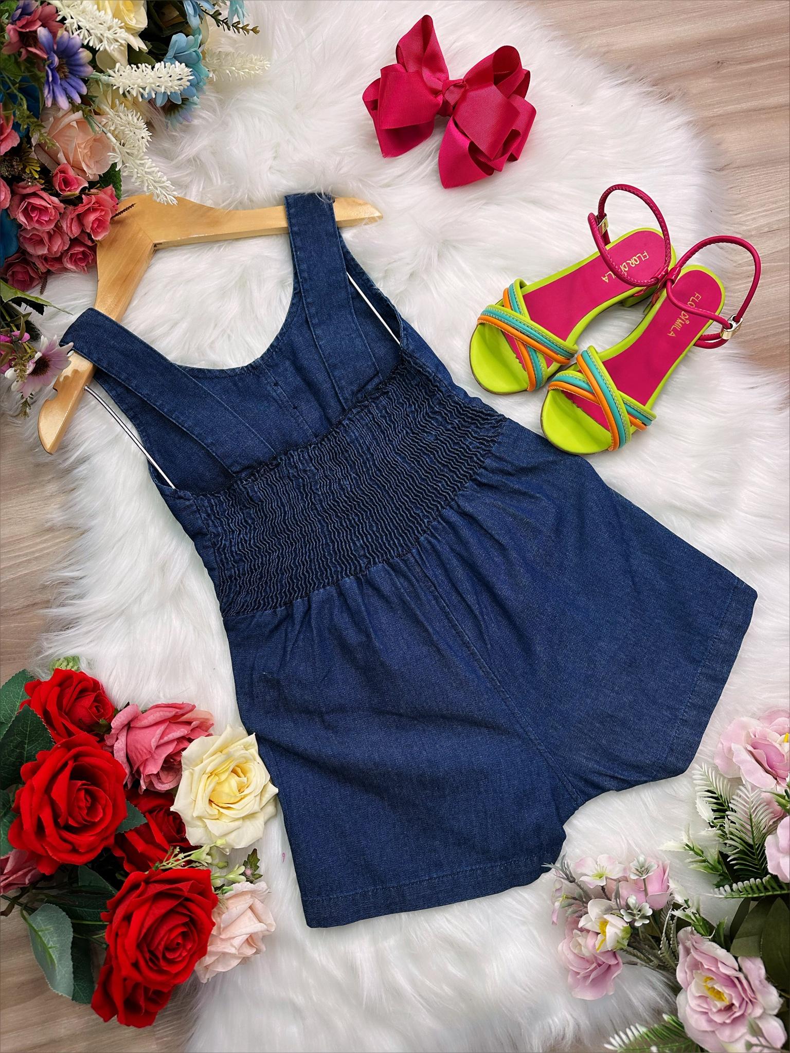 Macaquinho Infantil de Jeans Love You Self Luxo