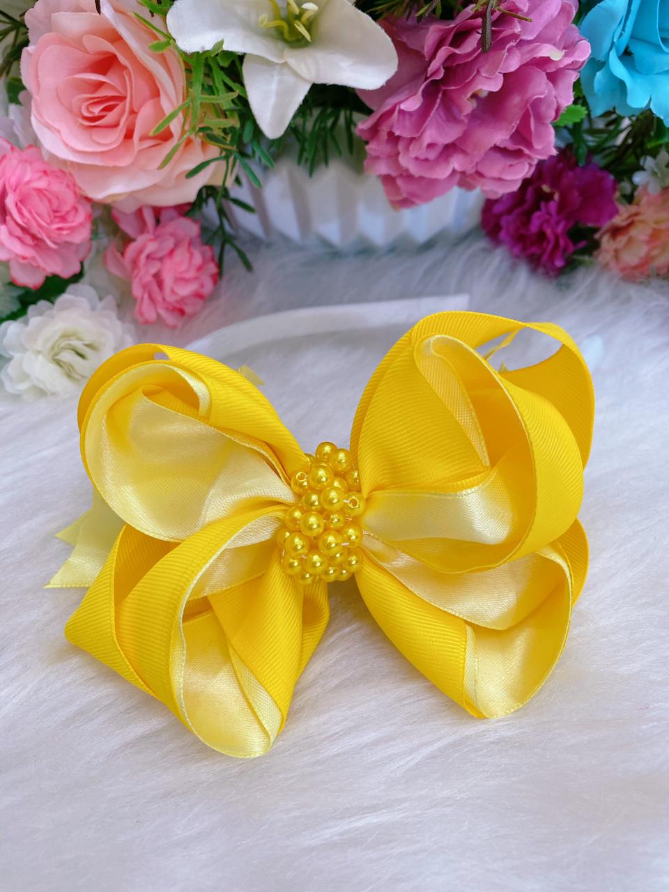 Tiara Infantil Amarelo Luxo Pérolas