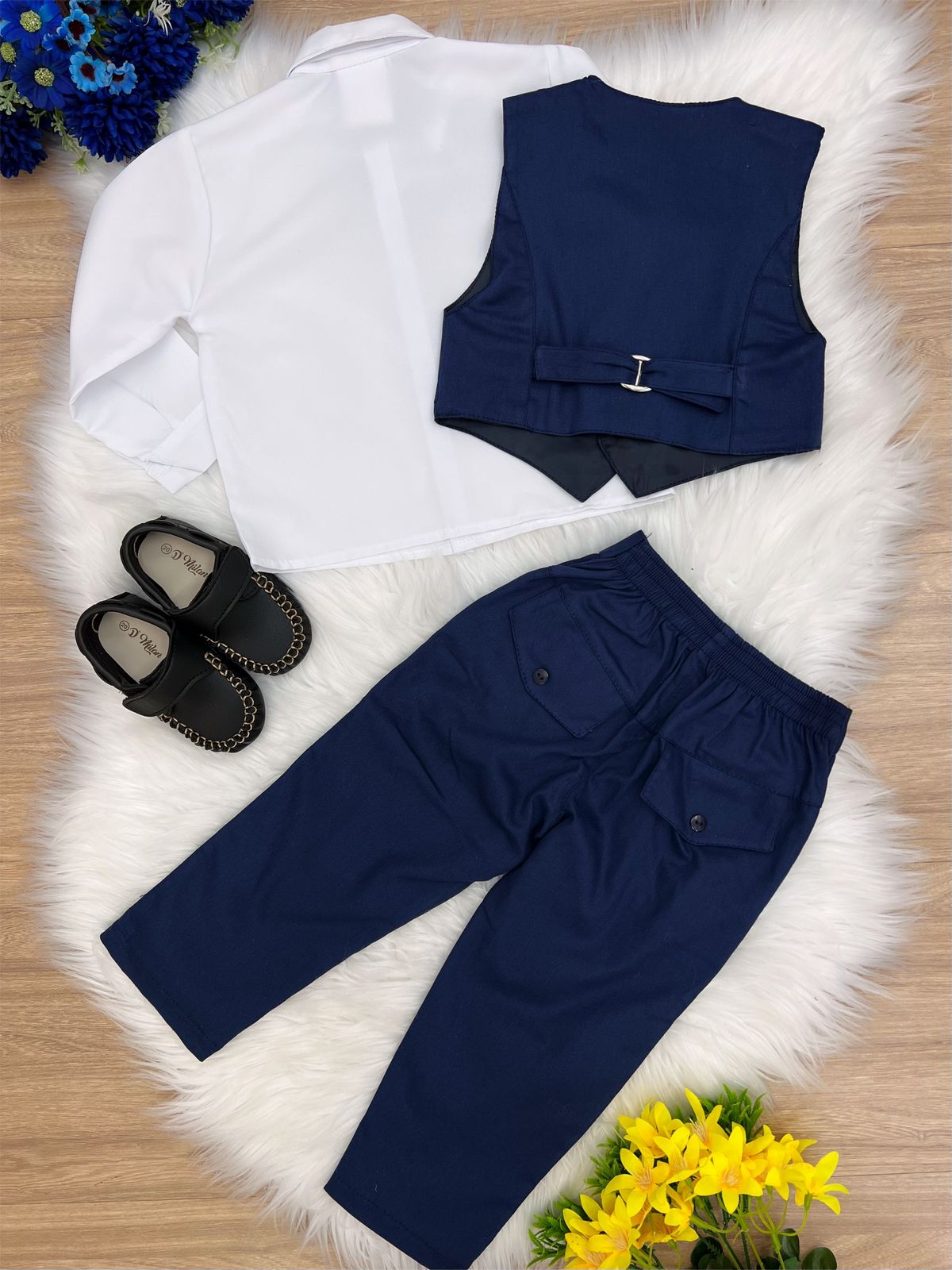 Conjunto Social Calça Camisa Colete Gravata Azul Marinho