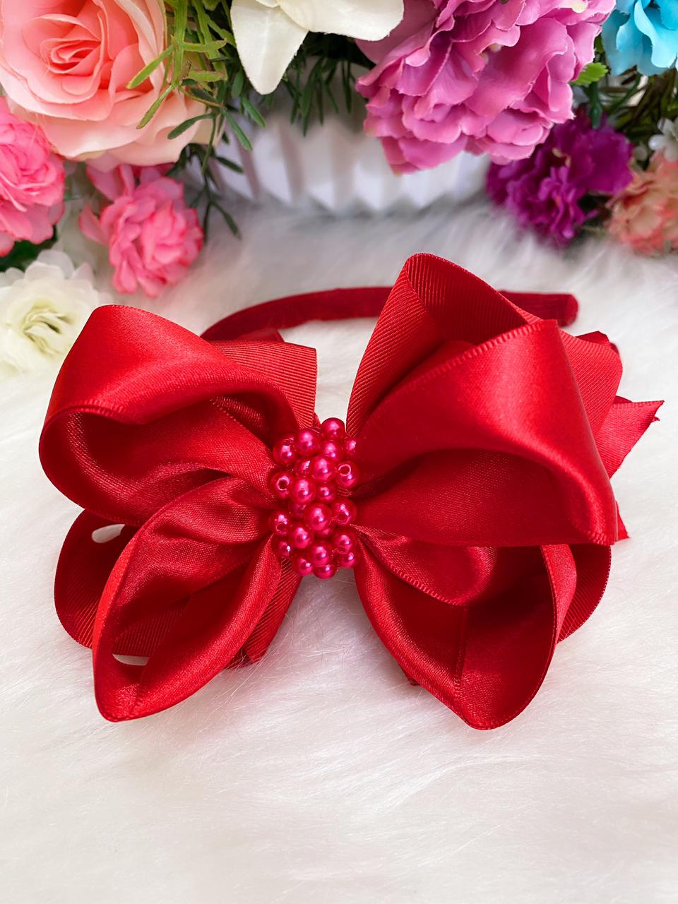 Tiara Infantil Vermelho Maxx Nó C/ Pérolas Princesas