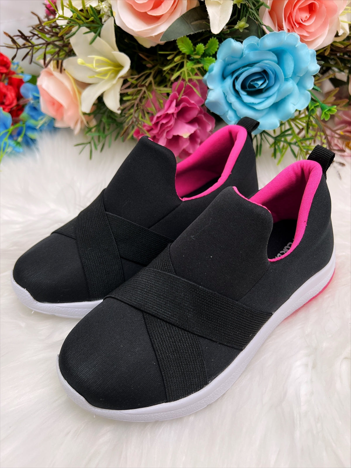 Tênis Infantil Preto e Pink C/ Tiras de Elástico Meninas