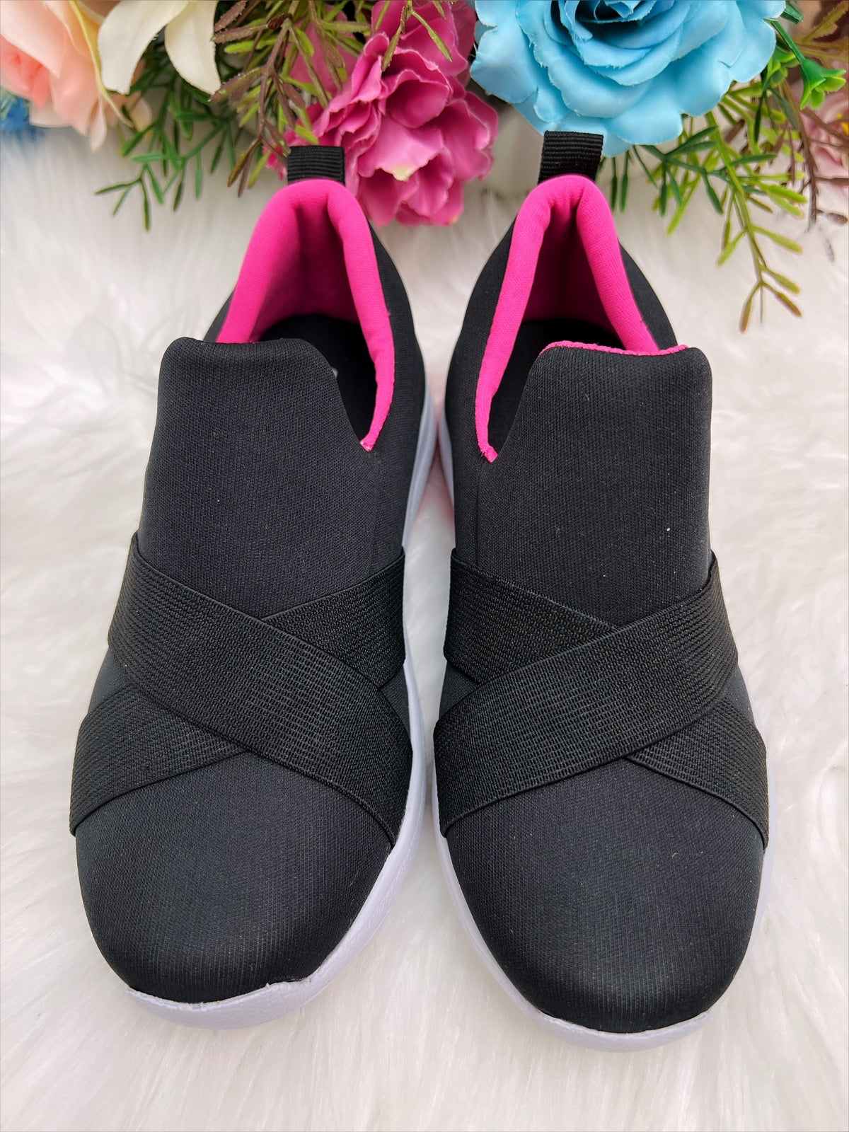Tênis Infantil Preto e Pink C/ Tiras de Elástico Meninas