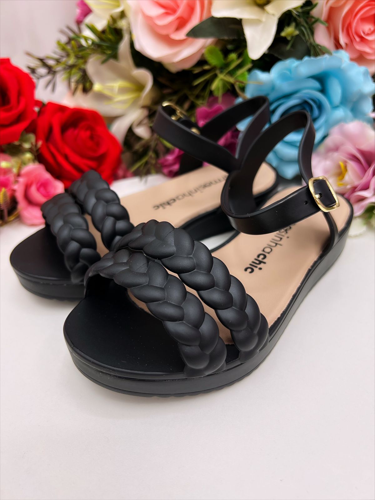 Sandália Infantil Flat Trançada Preto Luxo