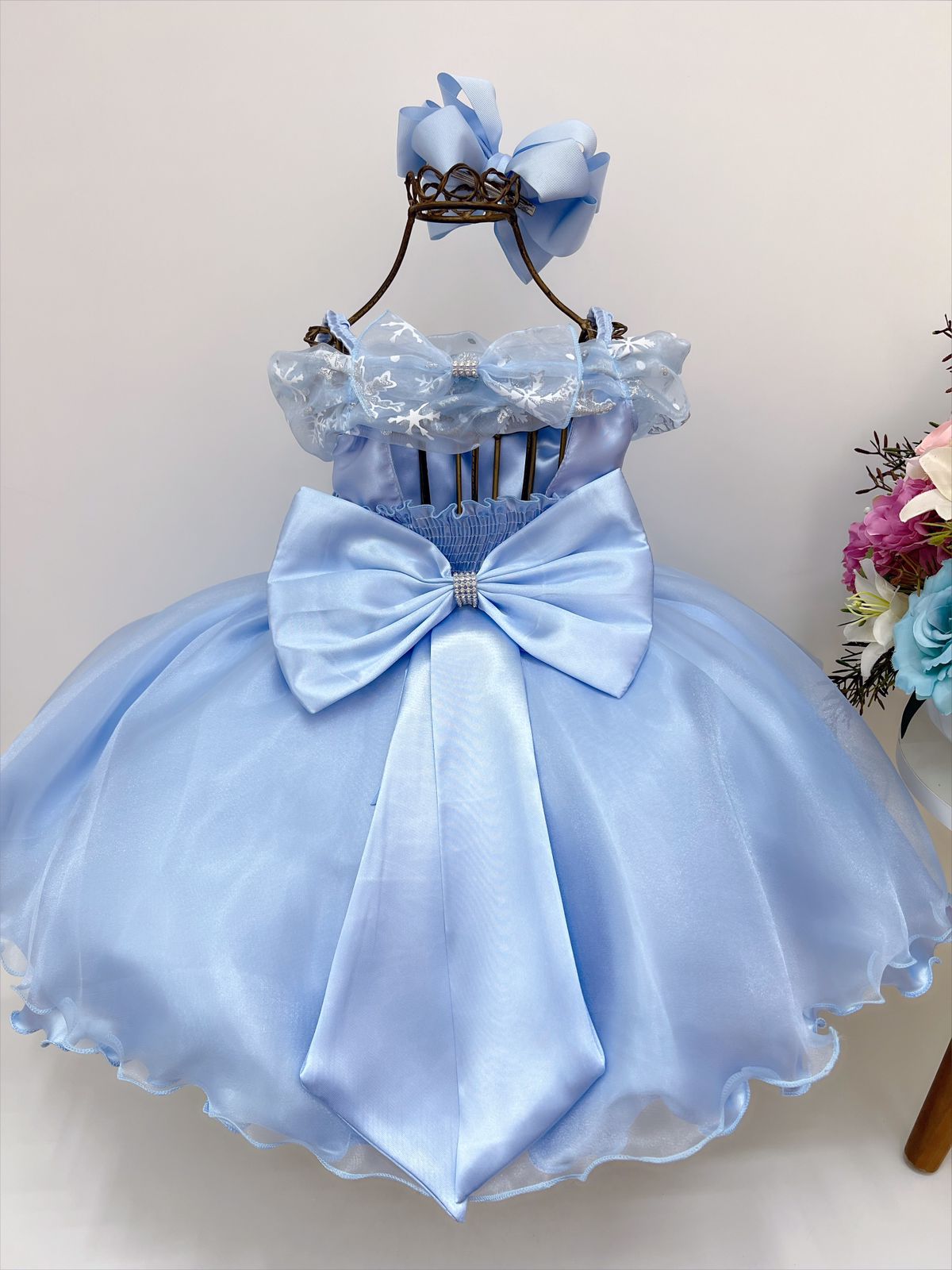 Vestido Infantil Frozen com Capa e Laço Luxo Festa Princesas