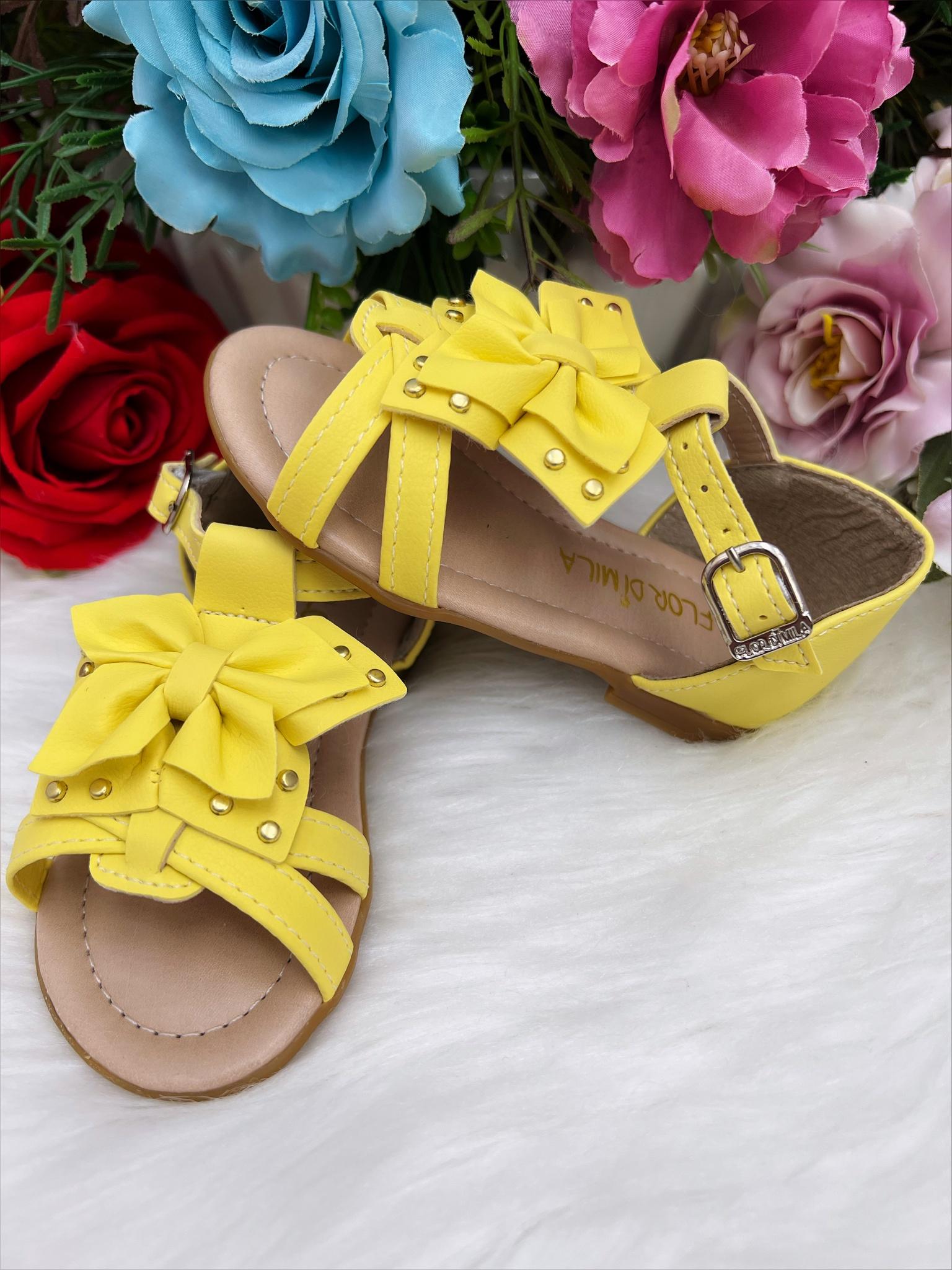 Sandália Amarelo Fosco Com Lacinho Luxo