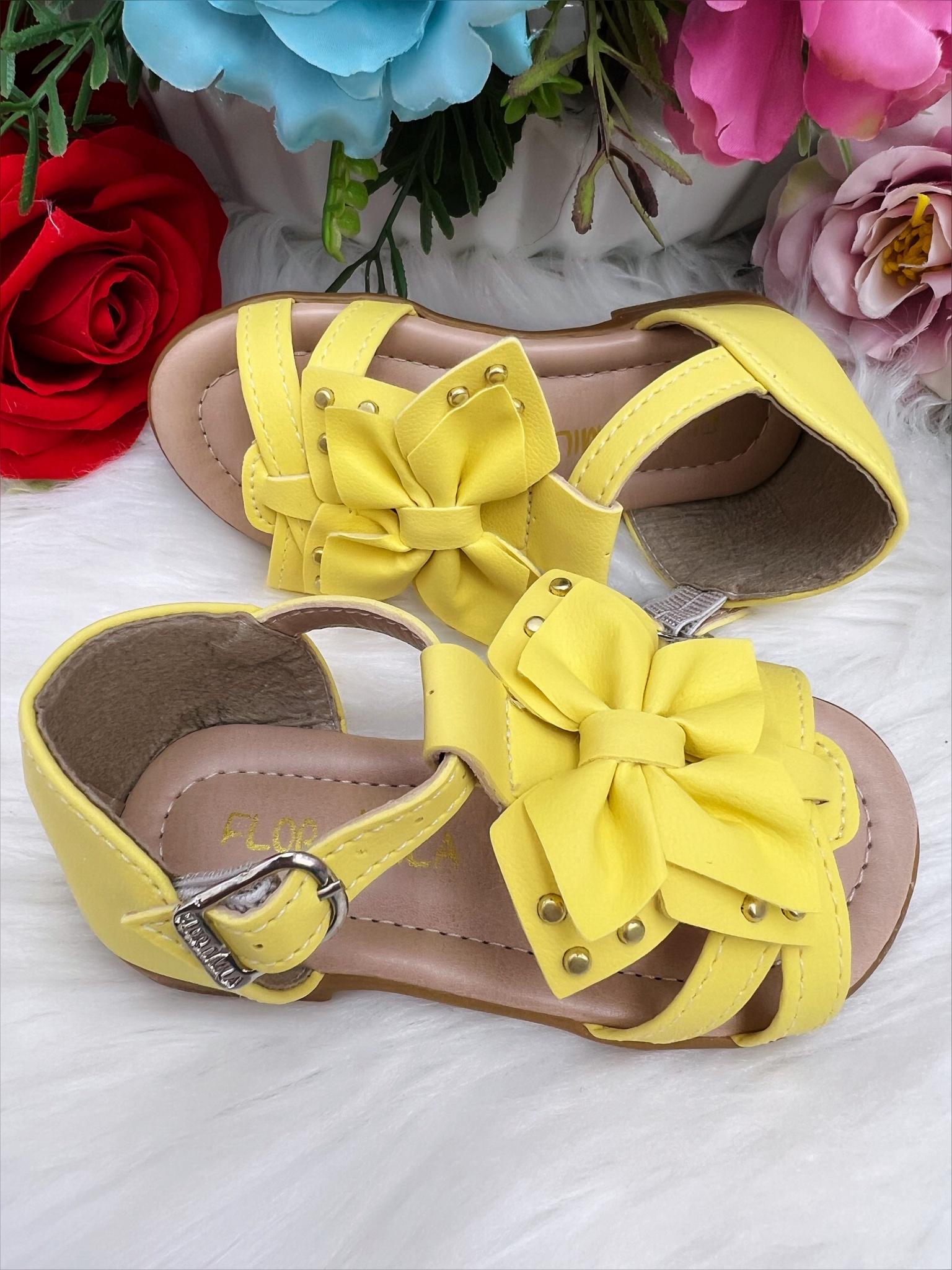 Sandália Amarelo Fosco Com Lacinho Luxo