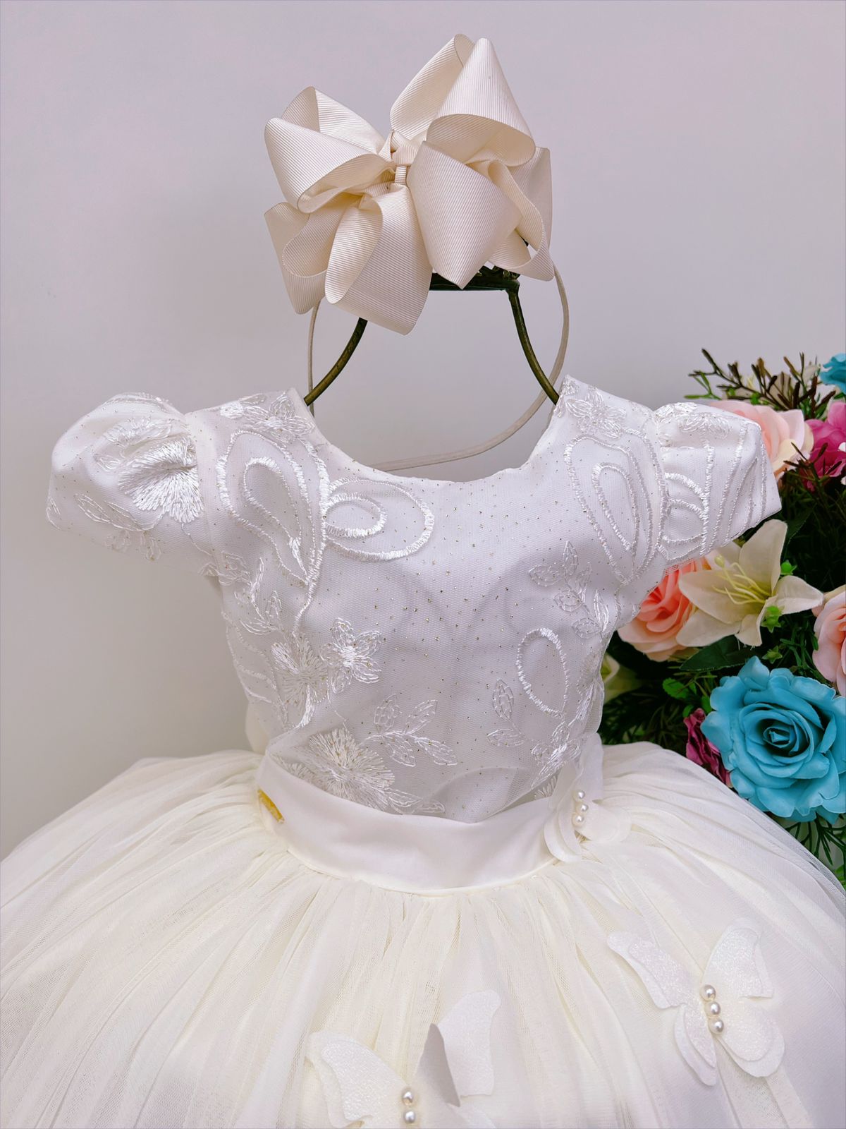 Vestido Infantil Off C/ Renda e Borboletas Dama