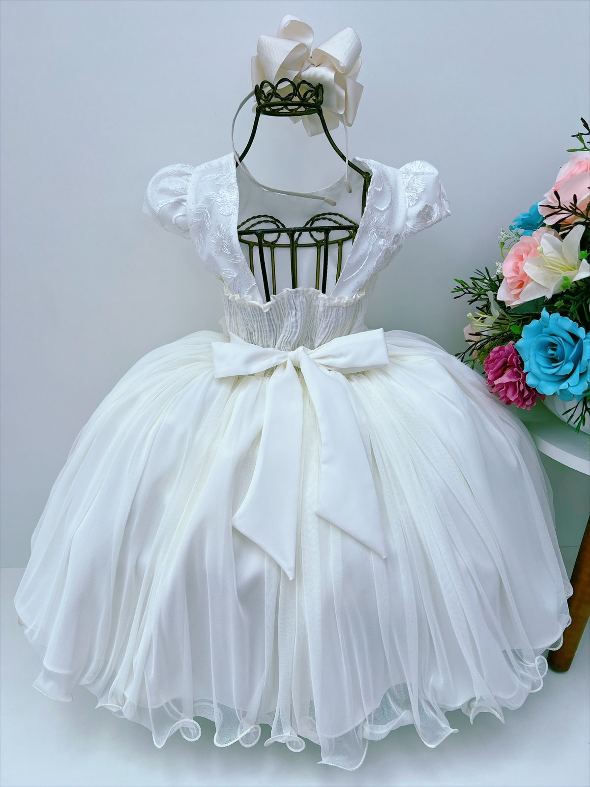 Vestido Infantil Off C/ Renda e Borboletas Dama