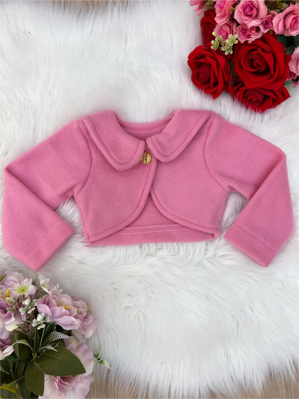 Bolero Infantil Rose Soft Luxo com Botão