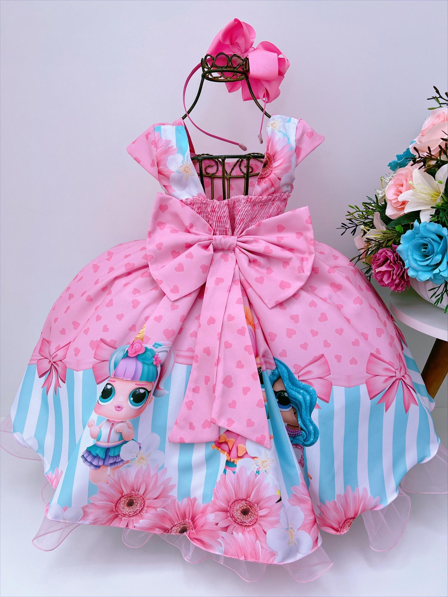 Vestido Infantil Rosa Lol Coração Cinto Pérolas S/ Máscara