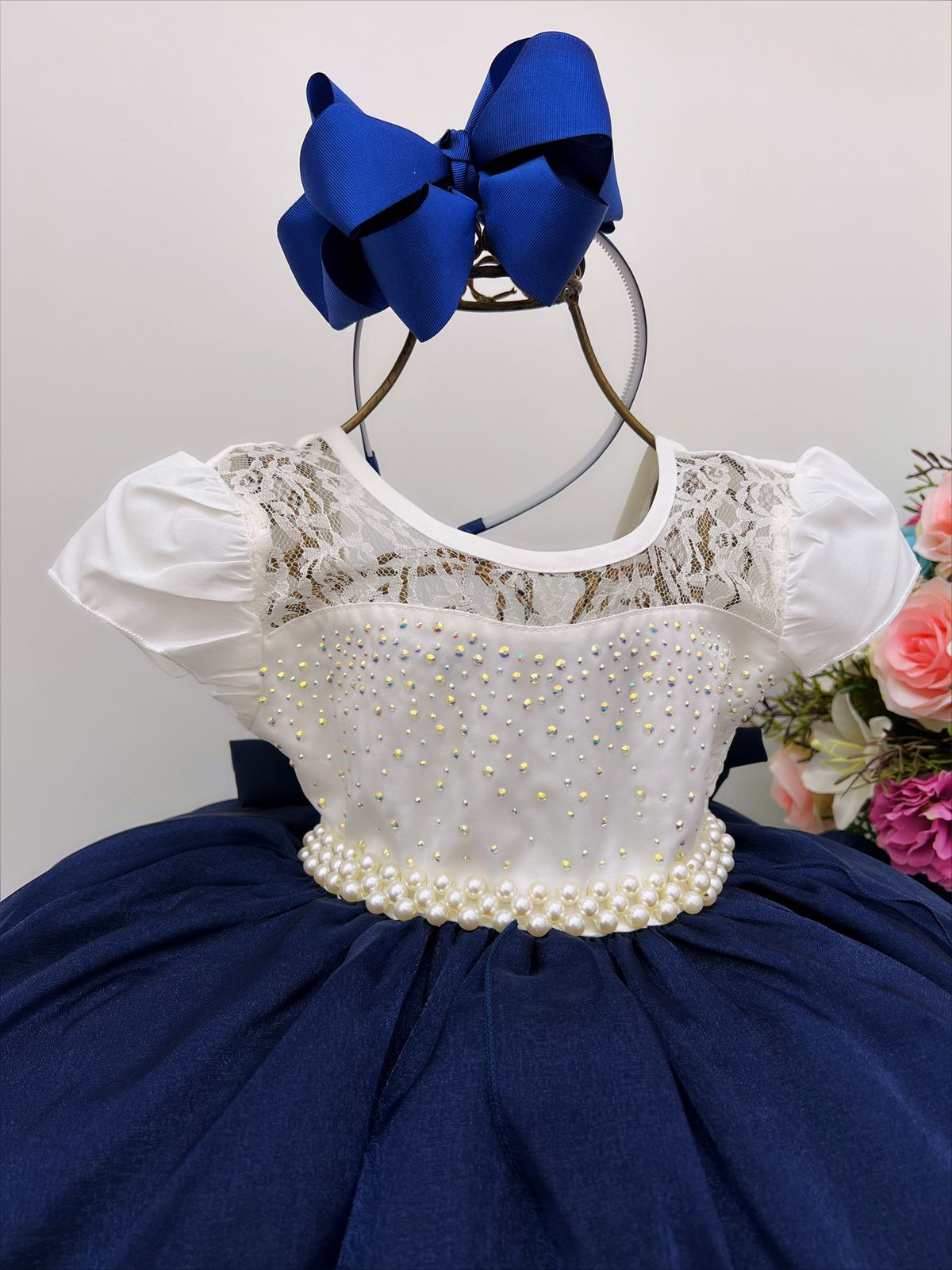Vestido Infantil Azul Marinho e Off Luxo Festas