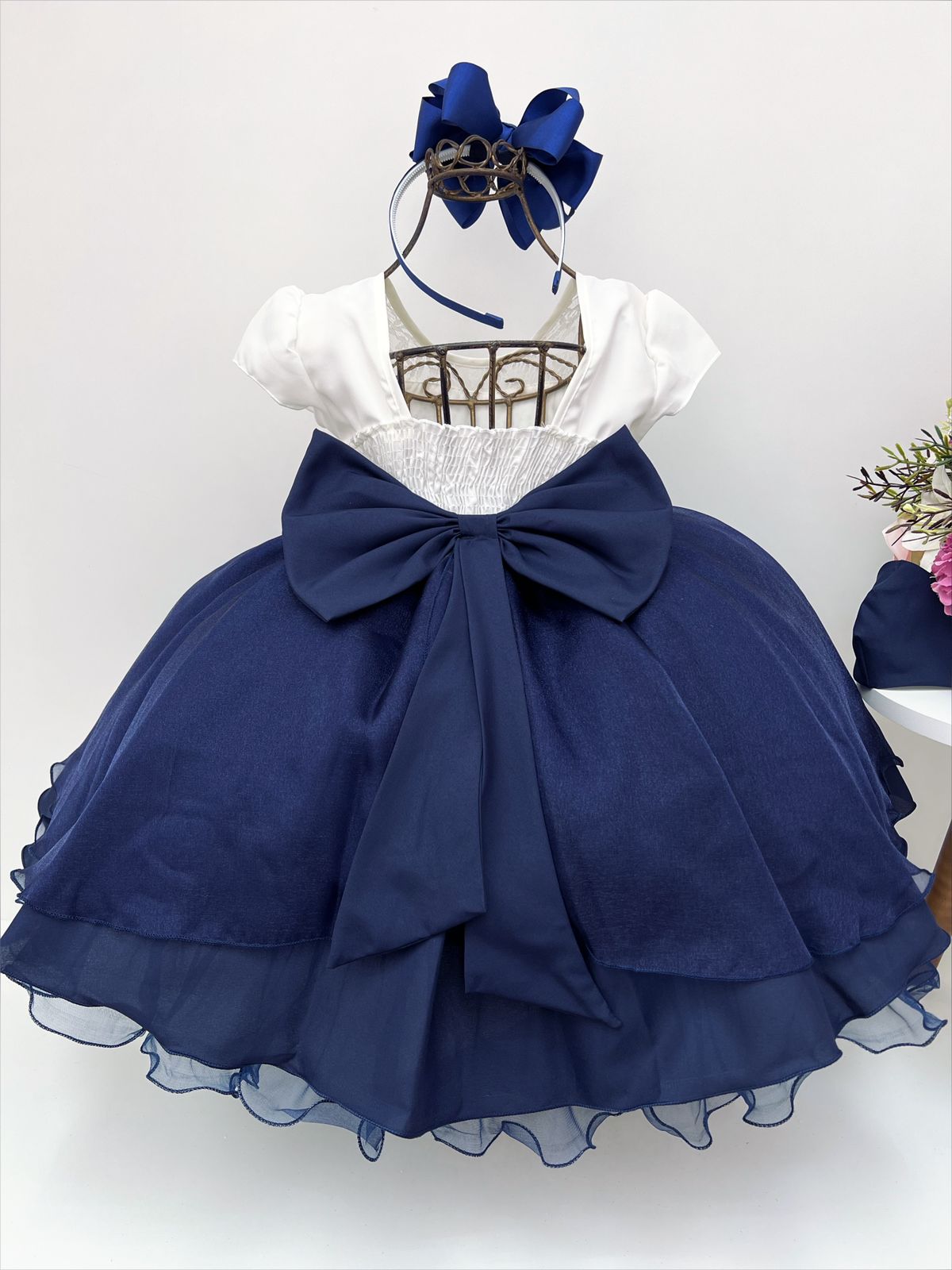 Vestido Infantil Azul Marinho e Off Luxo Festas