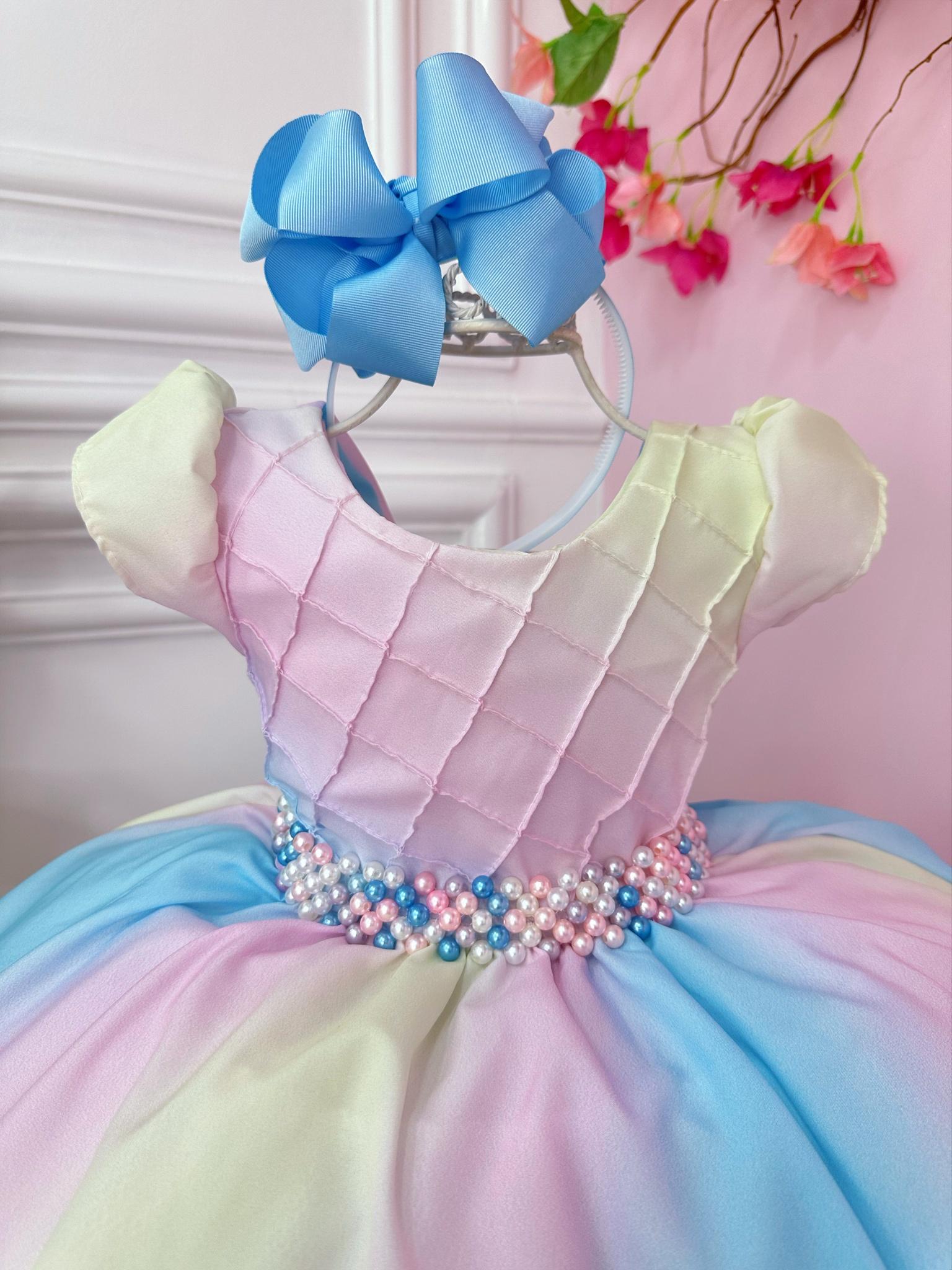 Vestido Infantil Chuva de Amor Colorido Circo Cinto Pérolas