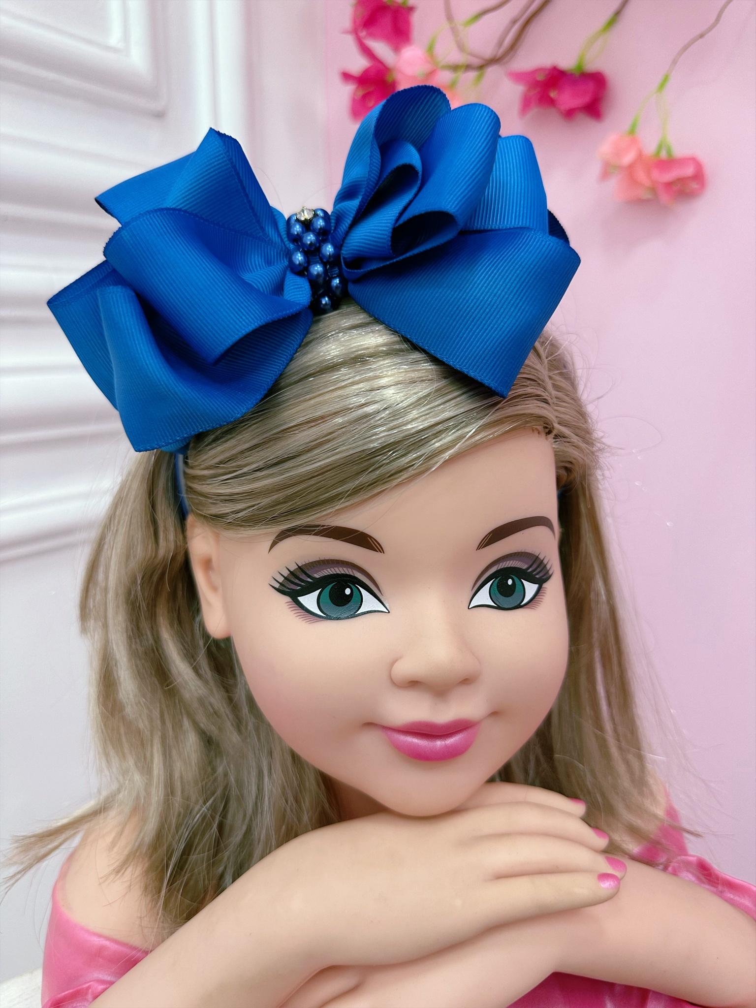 Tiara Infantil Azul Royal Maxx Nó C/ Pérolas e Strass Luxo