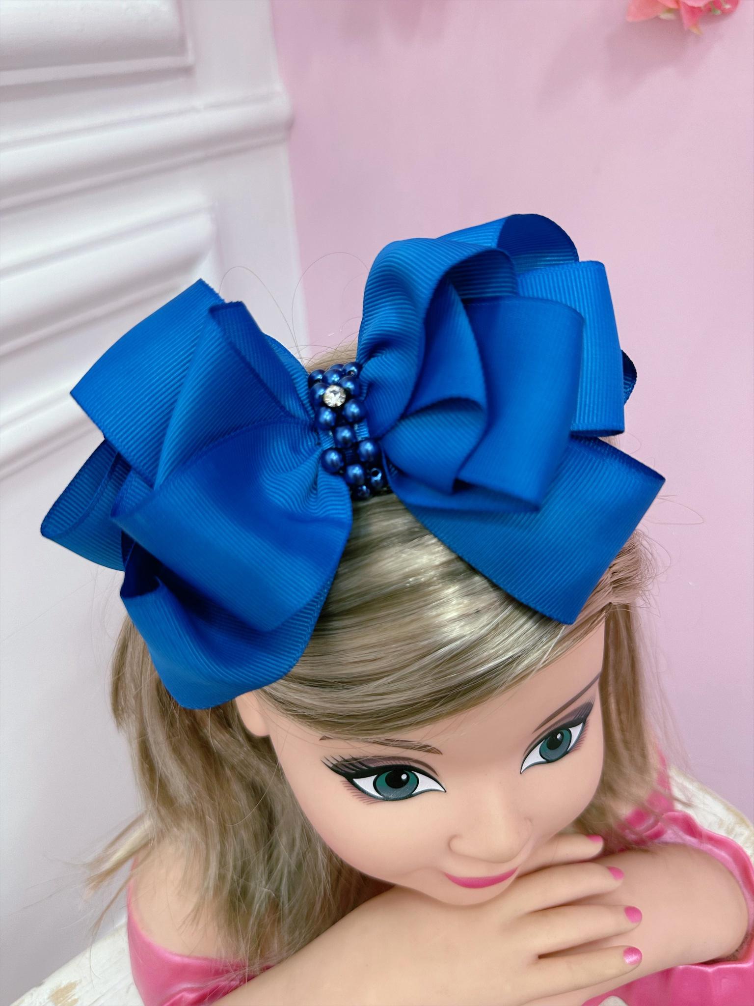 Tiara Infantil Azul Royal Maxx Nó C/ Pérolas e Strass Luxo