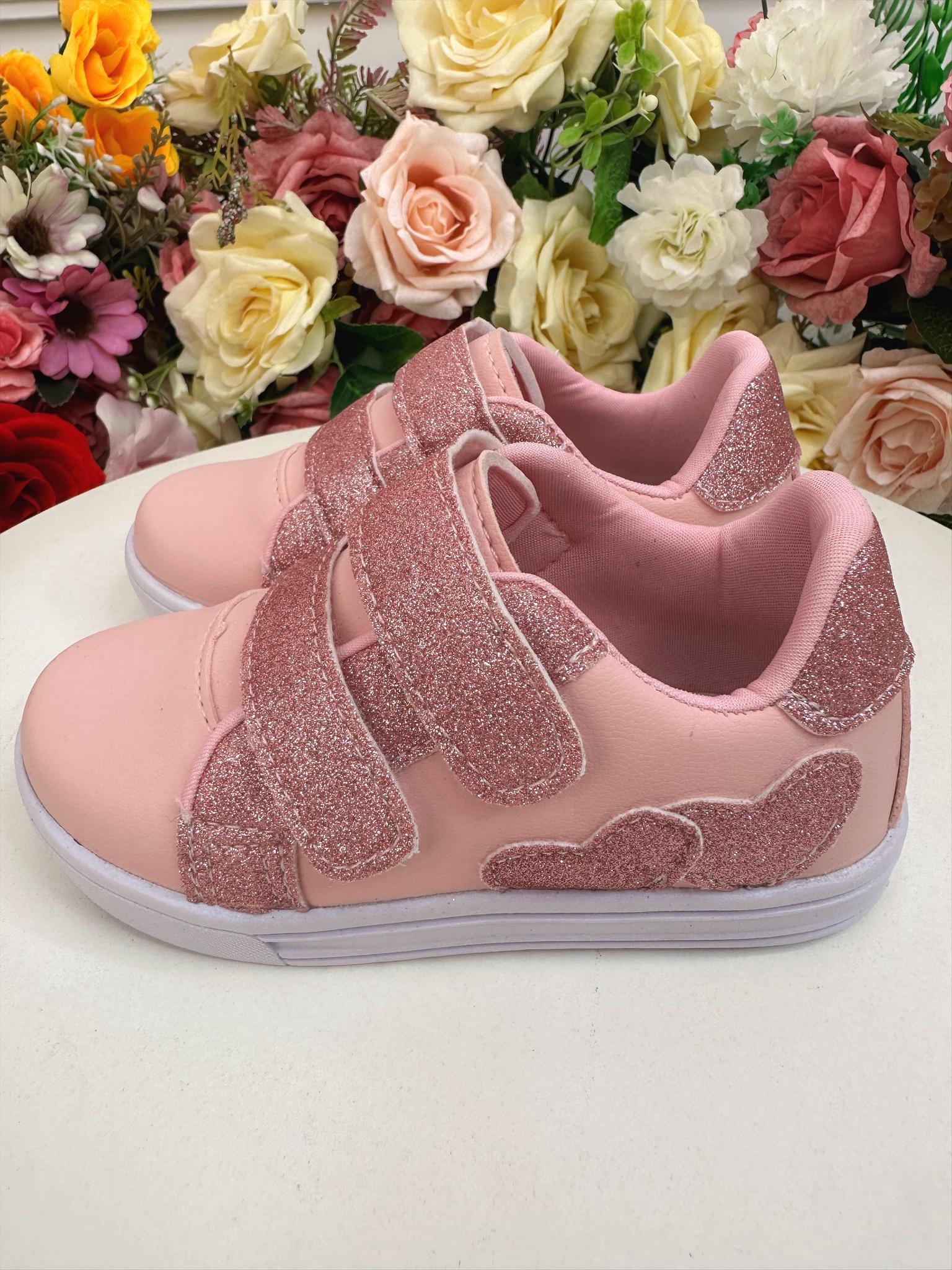 Tênis com Velcro Rosa Com Glitter Meninas