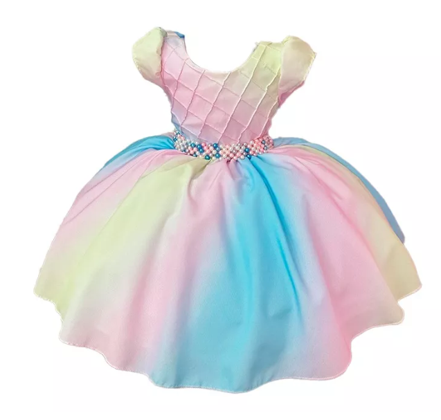 Vestido Infantil Chuva de Amor Colorido Circo Cinto Pérolas