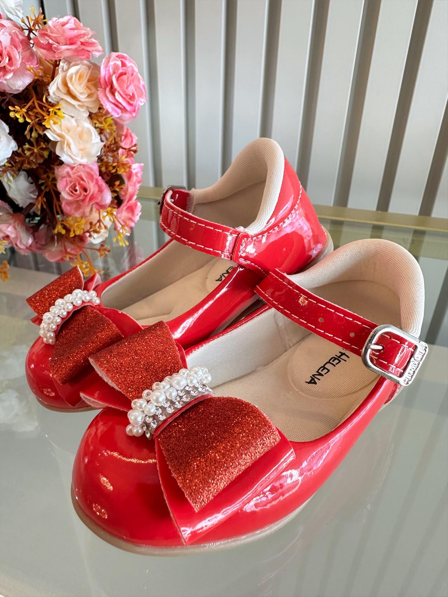 Sapatinho Vermelho Verniz Aplique de Lacinho Strass Glitter