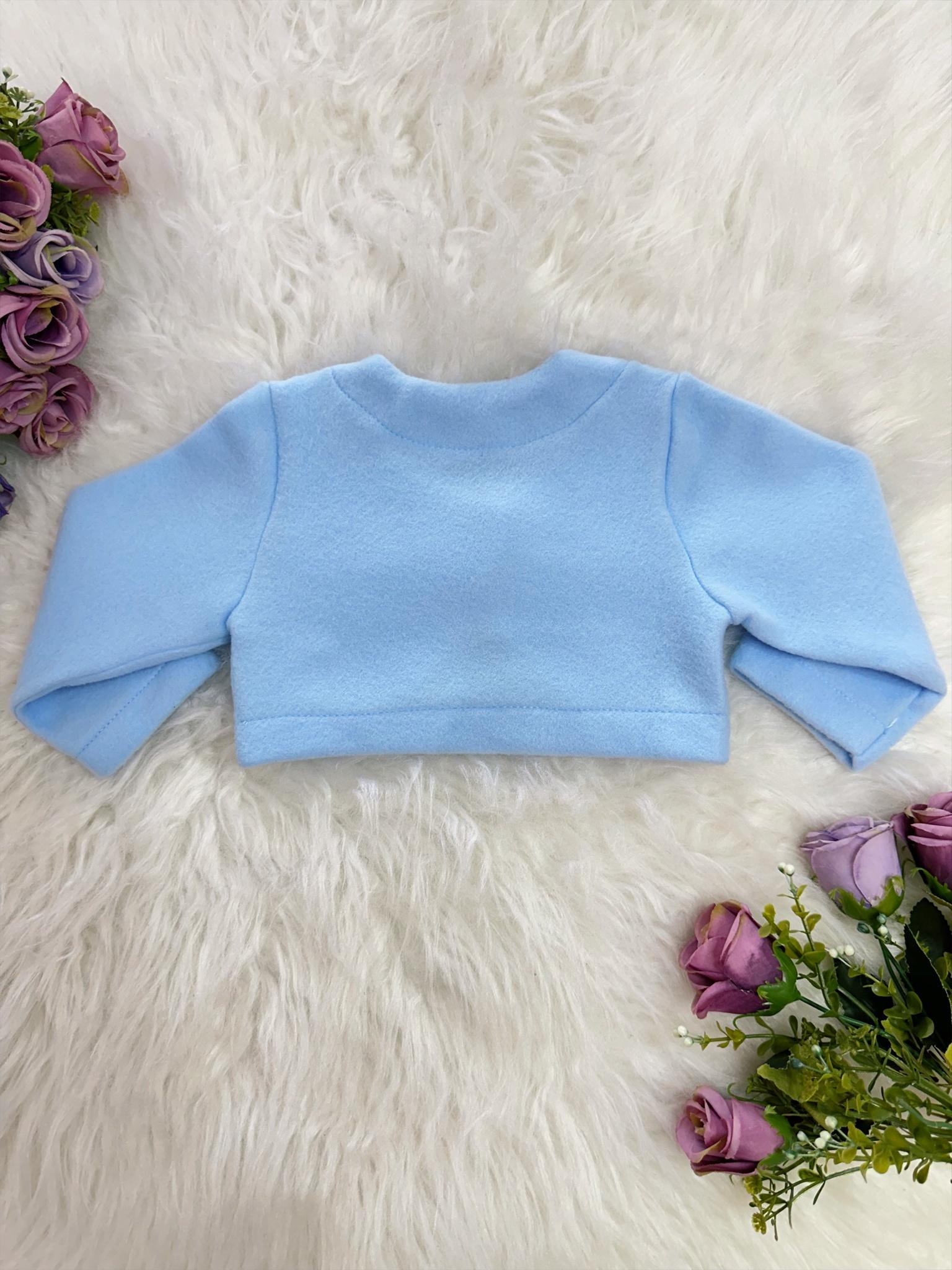 Bolero Infantil Azul Bebê Luxo Com Botão