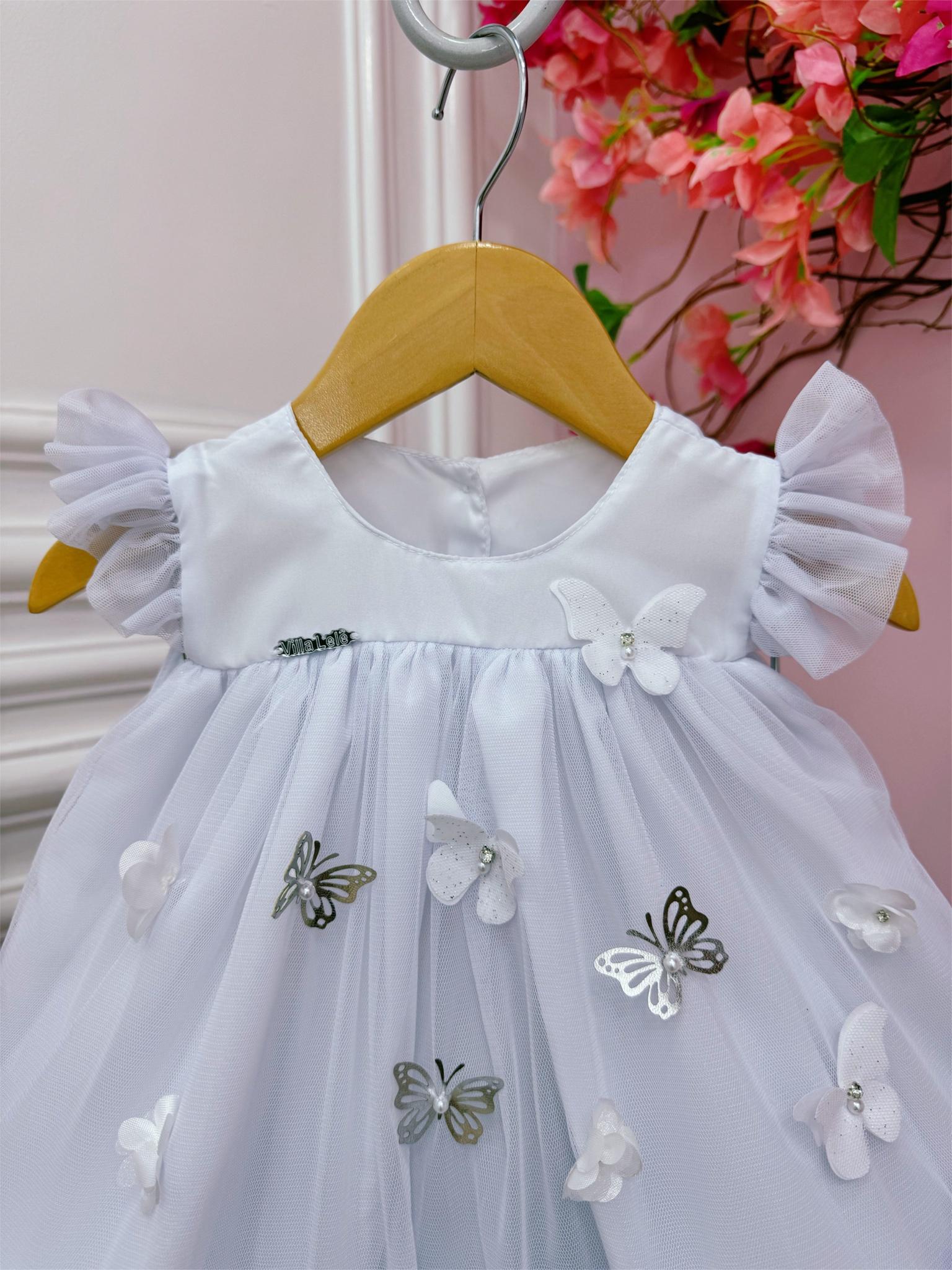 Vestido Infantil Bebê Branco Jardim Encantado Luxo