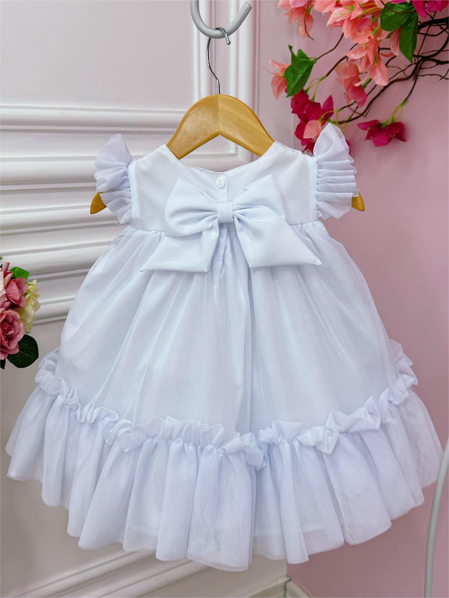 Vestido Infantil Bebê Branco Jardim Encantado Luxo