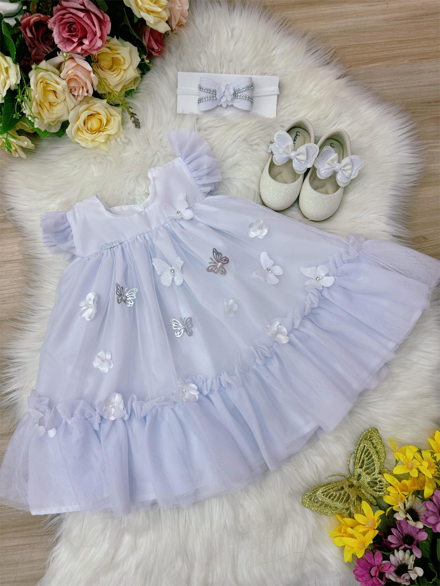 Vestido Infantil Bebê Branco Jardim Encantado Luxo