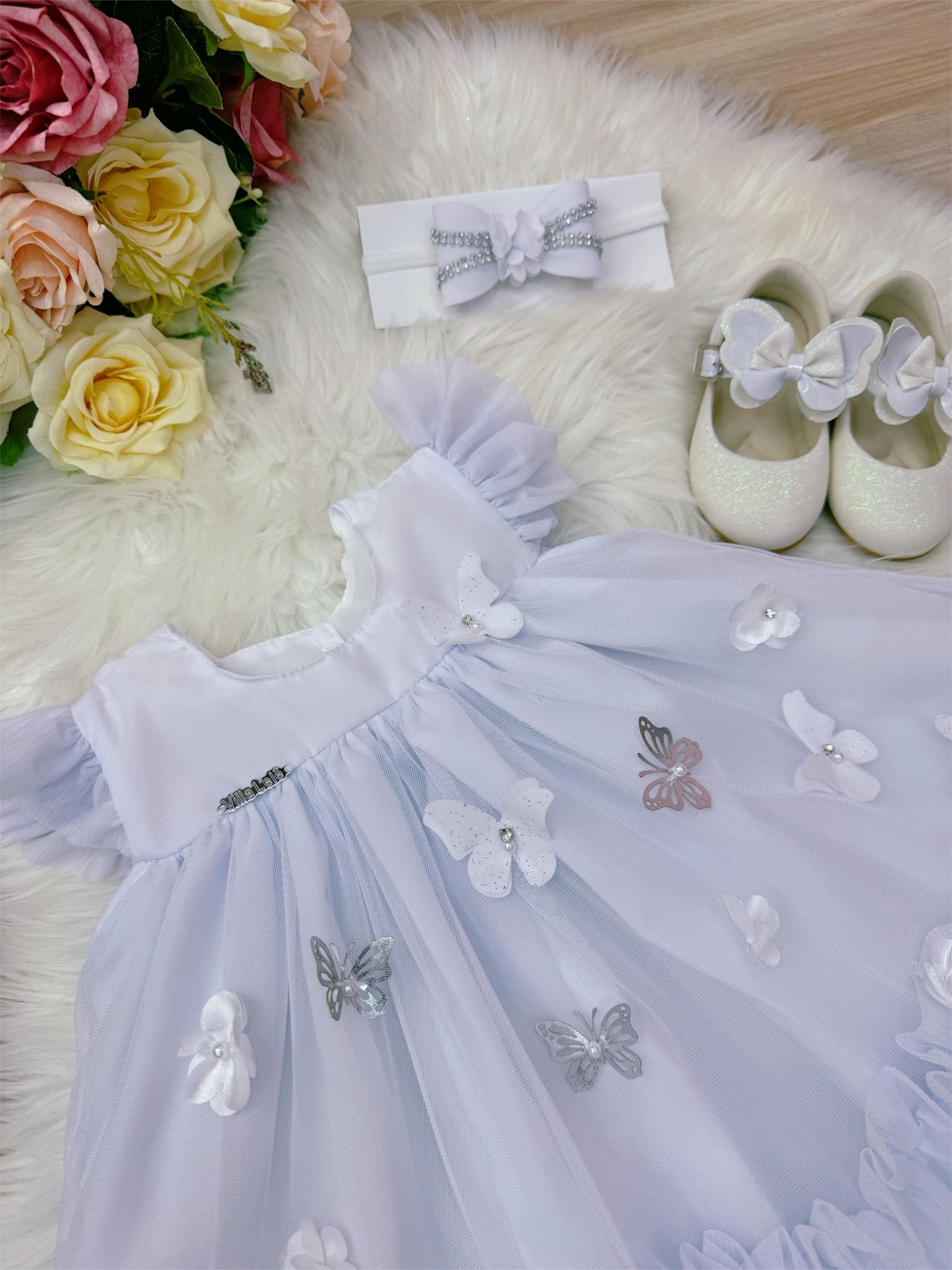 Vestido Infantil Bebê Branco Jardim Encantado Luxo