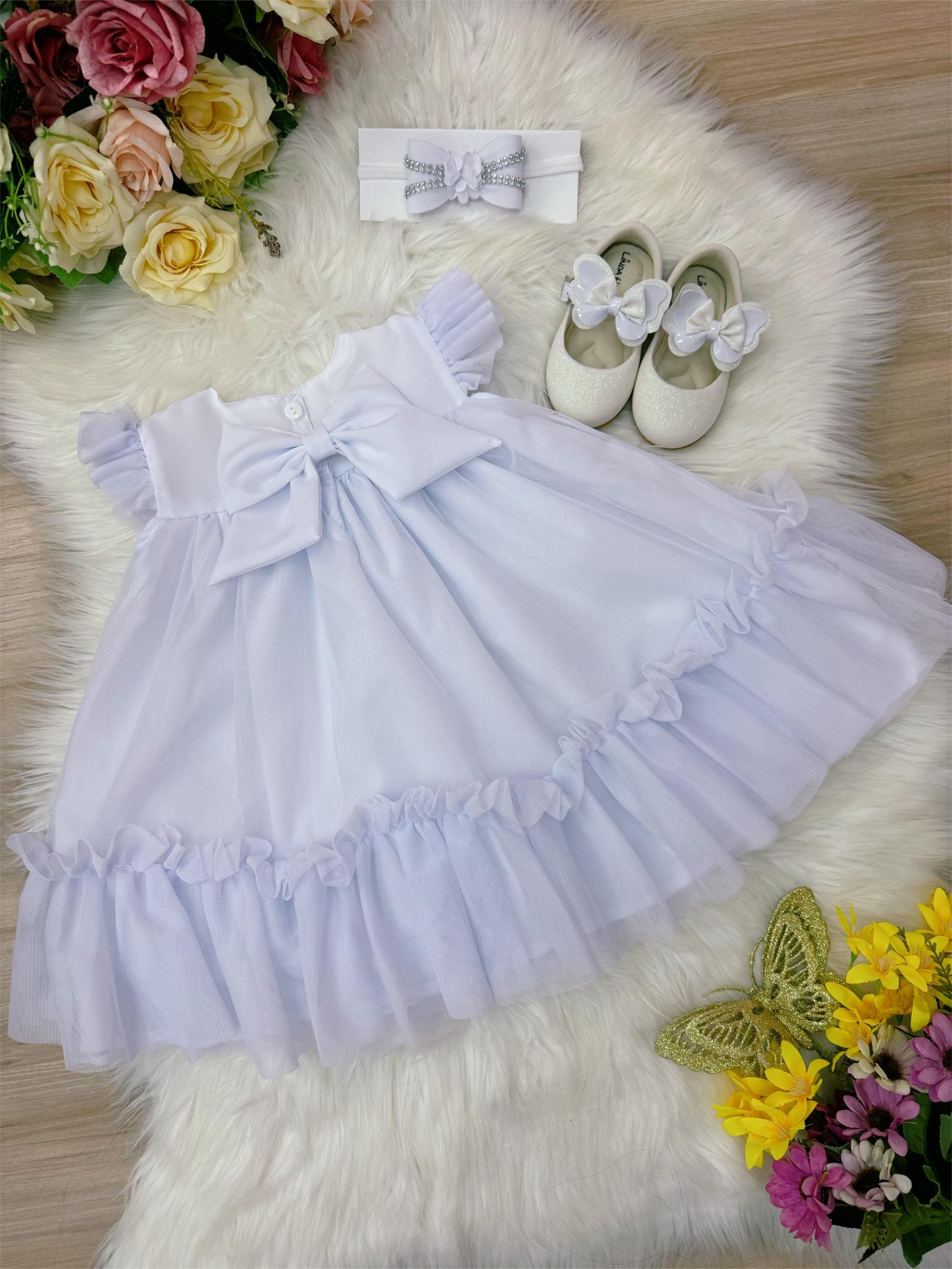 Vestido Infantil Bebê Branco Jardim Encantado Luxo