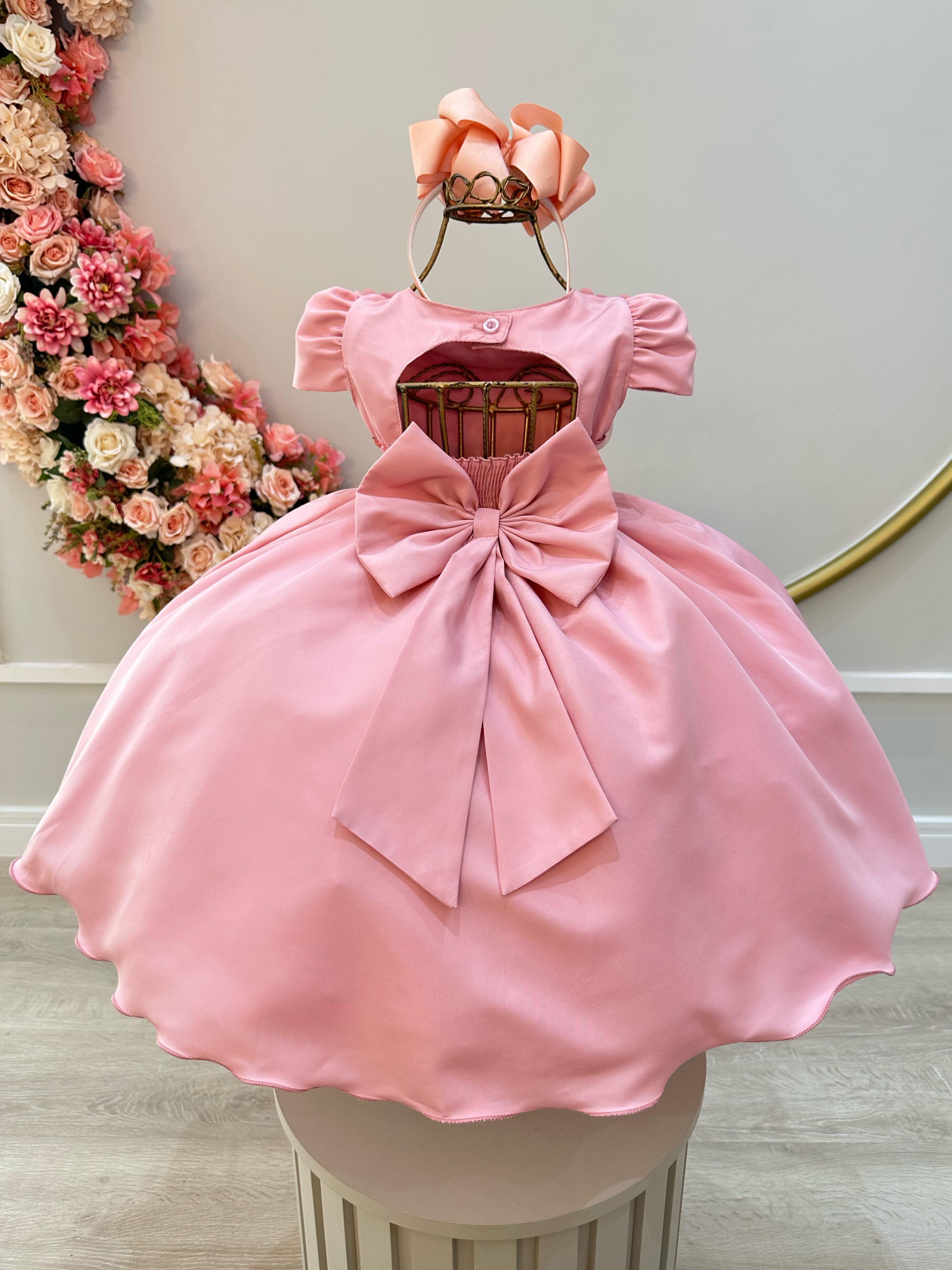 Vestido Infantil Rose C/ Busto Tule e Aplique de Flores
