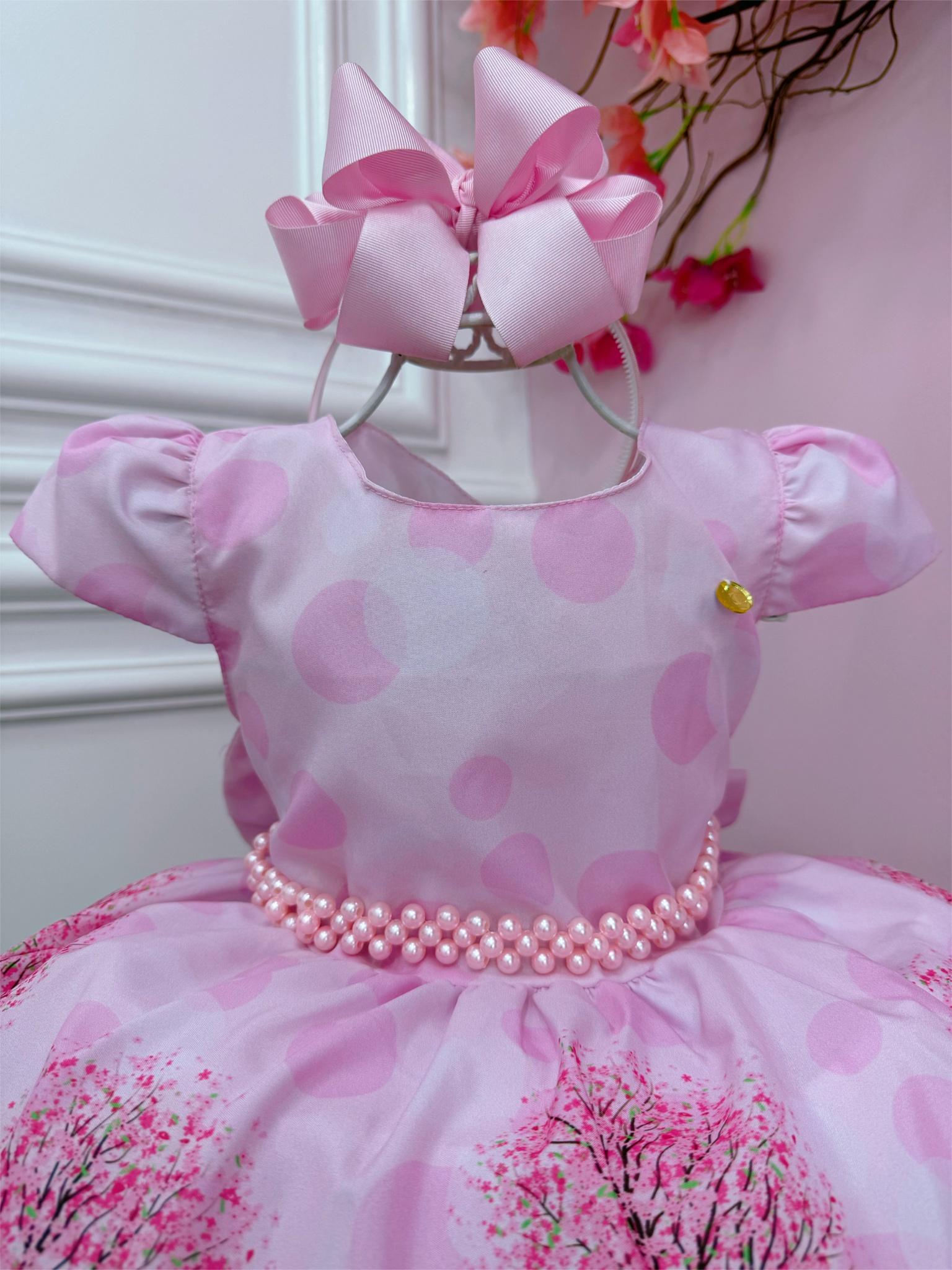 Vestido Infantil Peppa Pig no Parque Rosa Luxo Cinto Pérolas