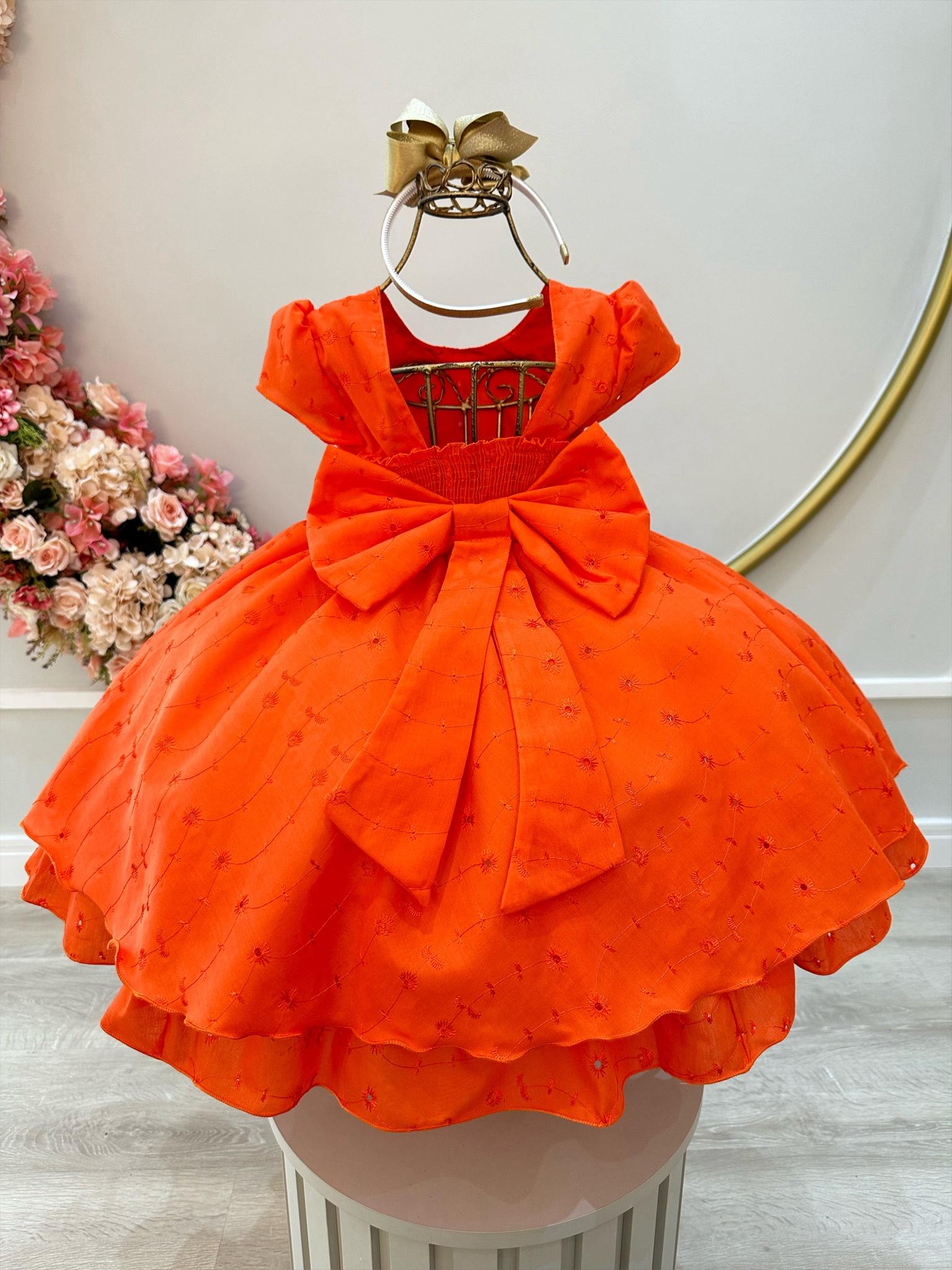 Vestido Infantil Laranja Laise C/ Babados e Pérolas