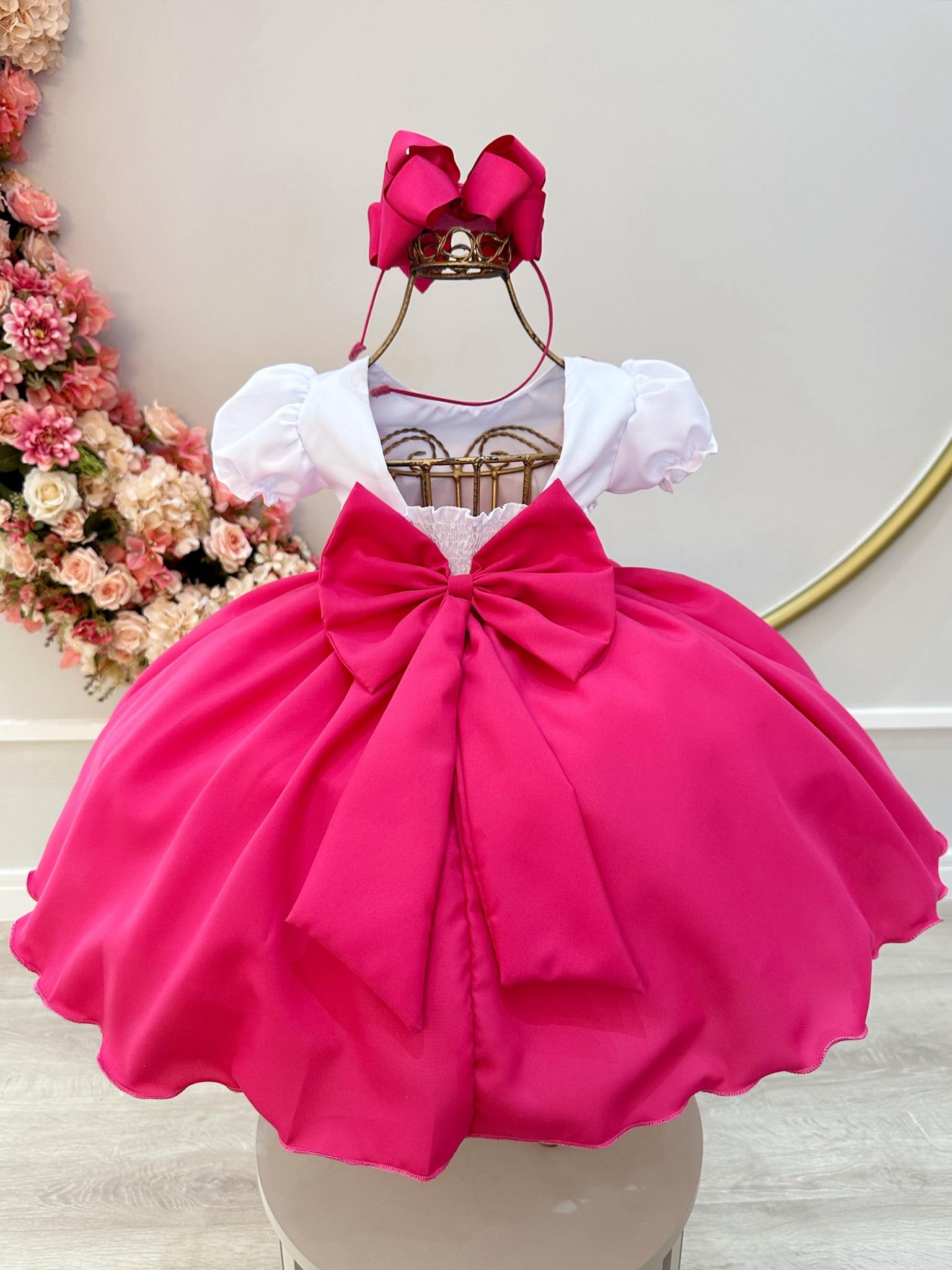 Vestido Infantil Pink Lenço e Broche de Laço