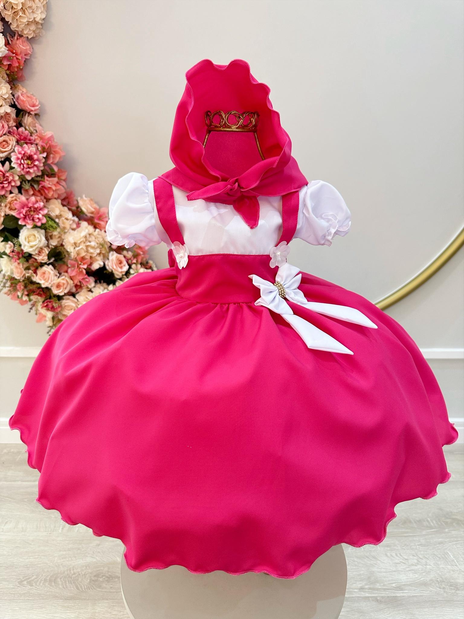 Vestido Infantil Pink Lenço e Broche de Laço