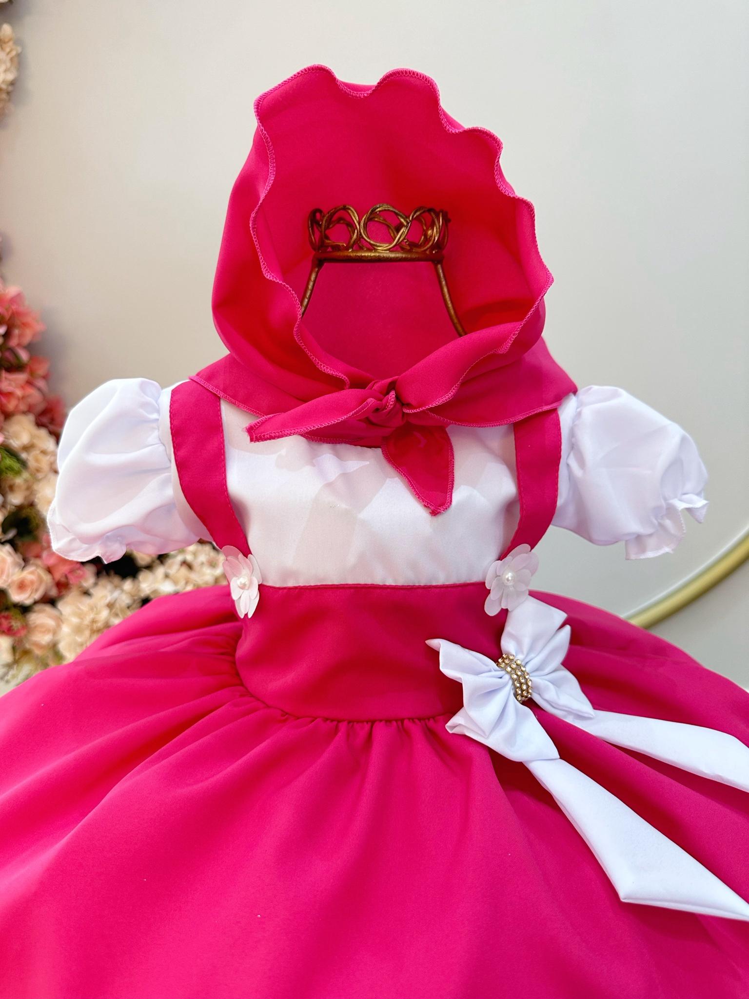 Vestido Infantil Pink Lenço e Broche de Laço