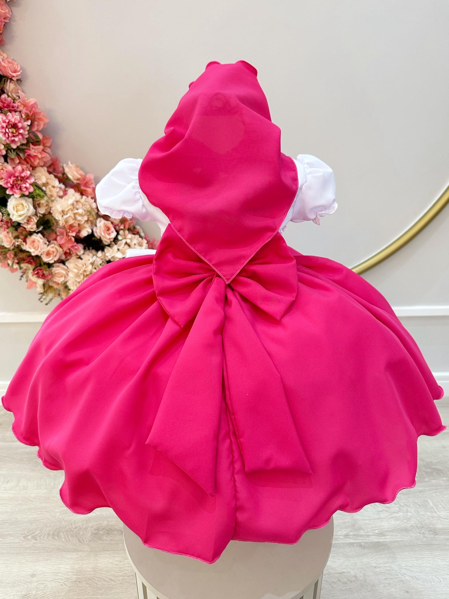 Vestido Infantil Pink Lenço e Broche de Laço