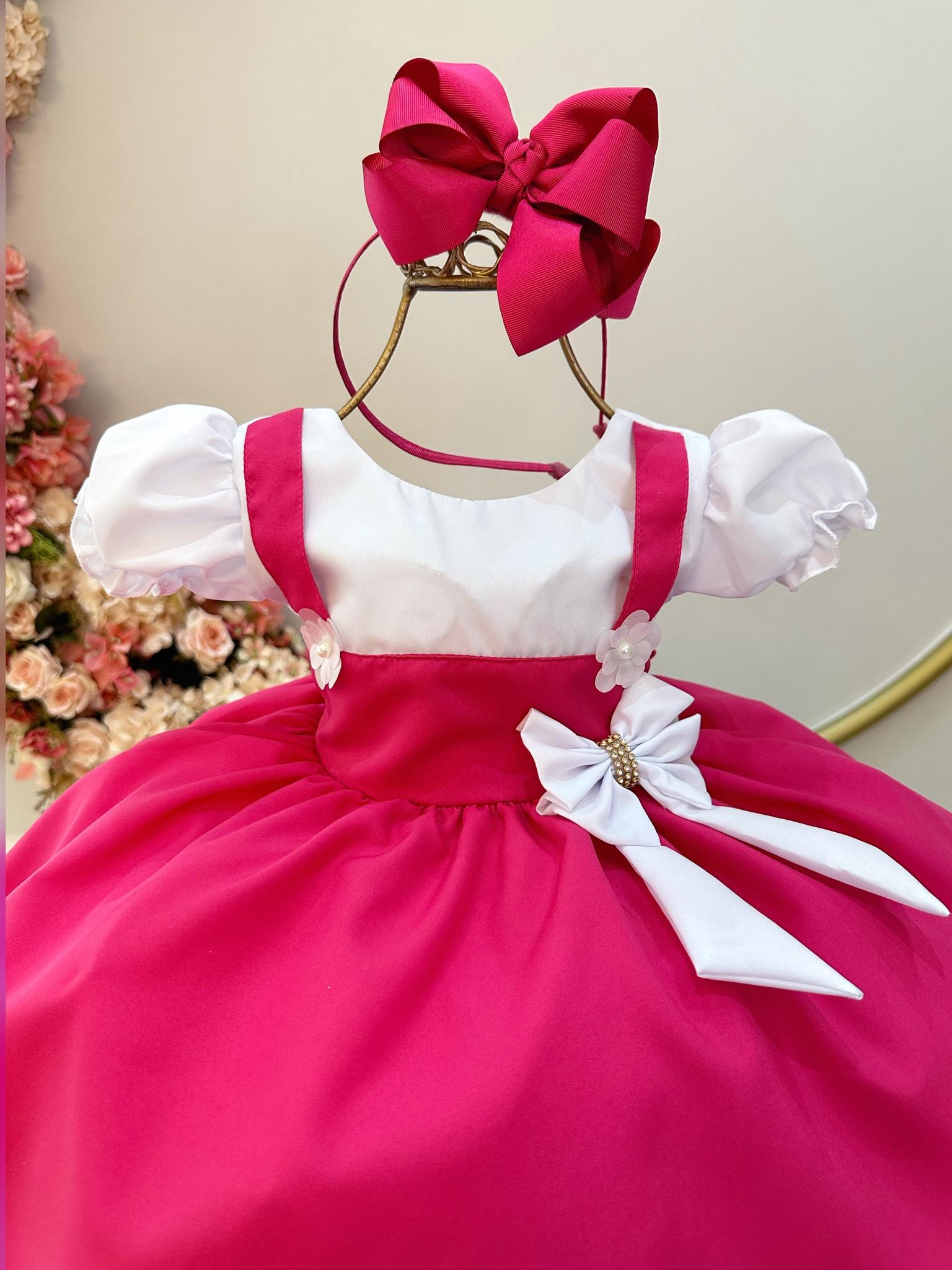 Vestido Infantil Pink Lenço e Broche de Laço