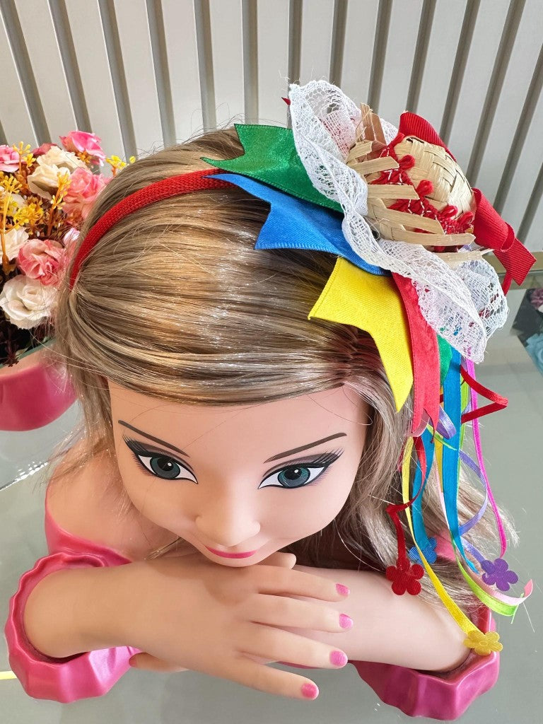 Tiara Infantil Junina C/ Florzinhas e Fitas de Cetim Festas