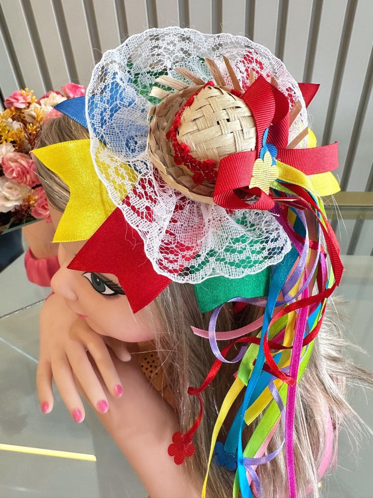 Tiara Infantil Junina C/ Florzinhas e Fitas de Cetim Festas