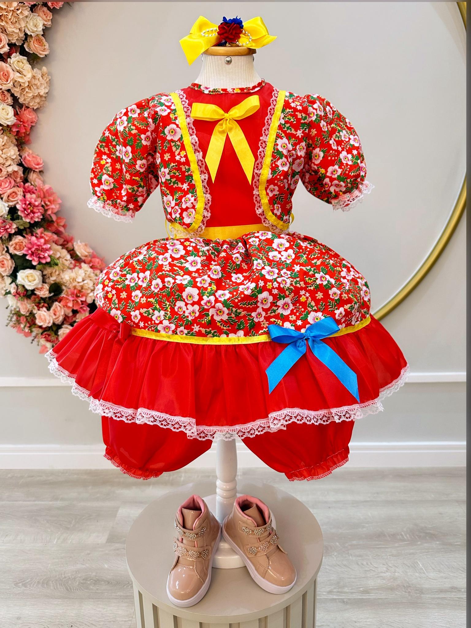 Fantasia Infantil Junino Folia Vermelho Com Estampa Colorido