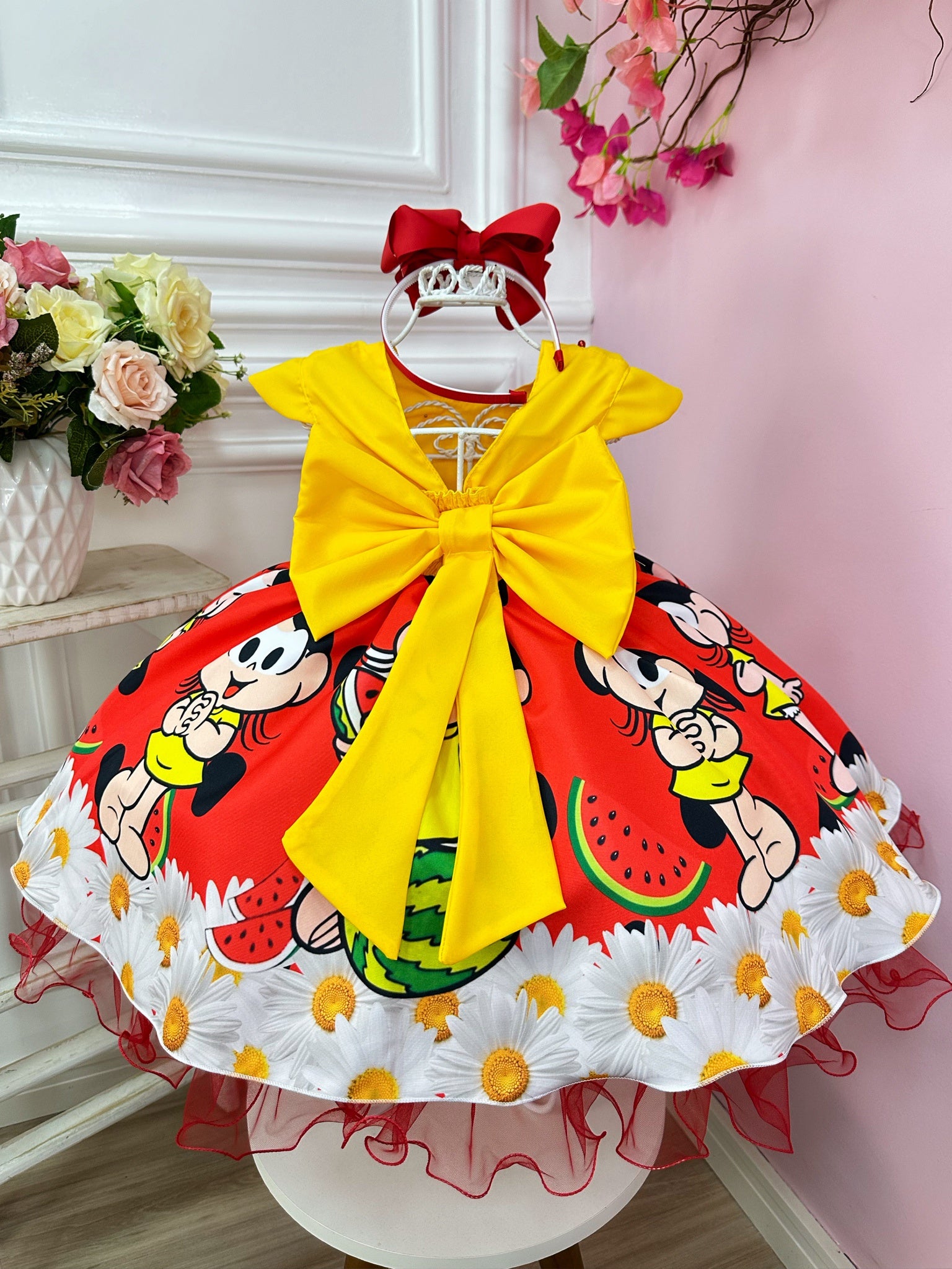 Vestido Infantil Magali Amarelo Busto C/ Pérolas Festas