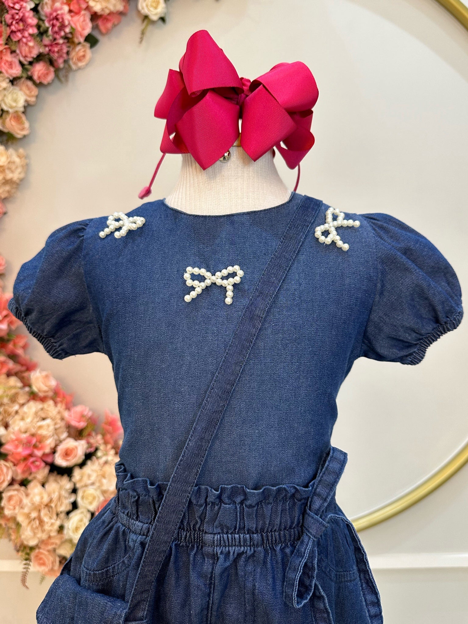 Conjunto infantil Jeans Azul C/ Blusa e Calça Bolsinha Casual