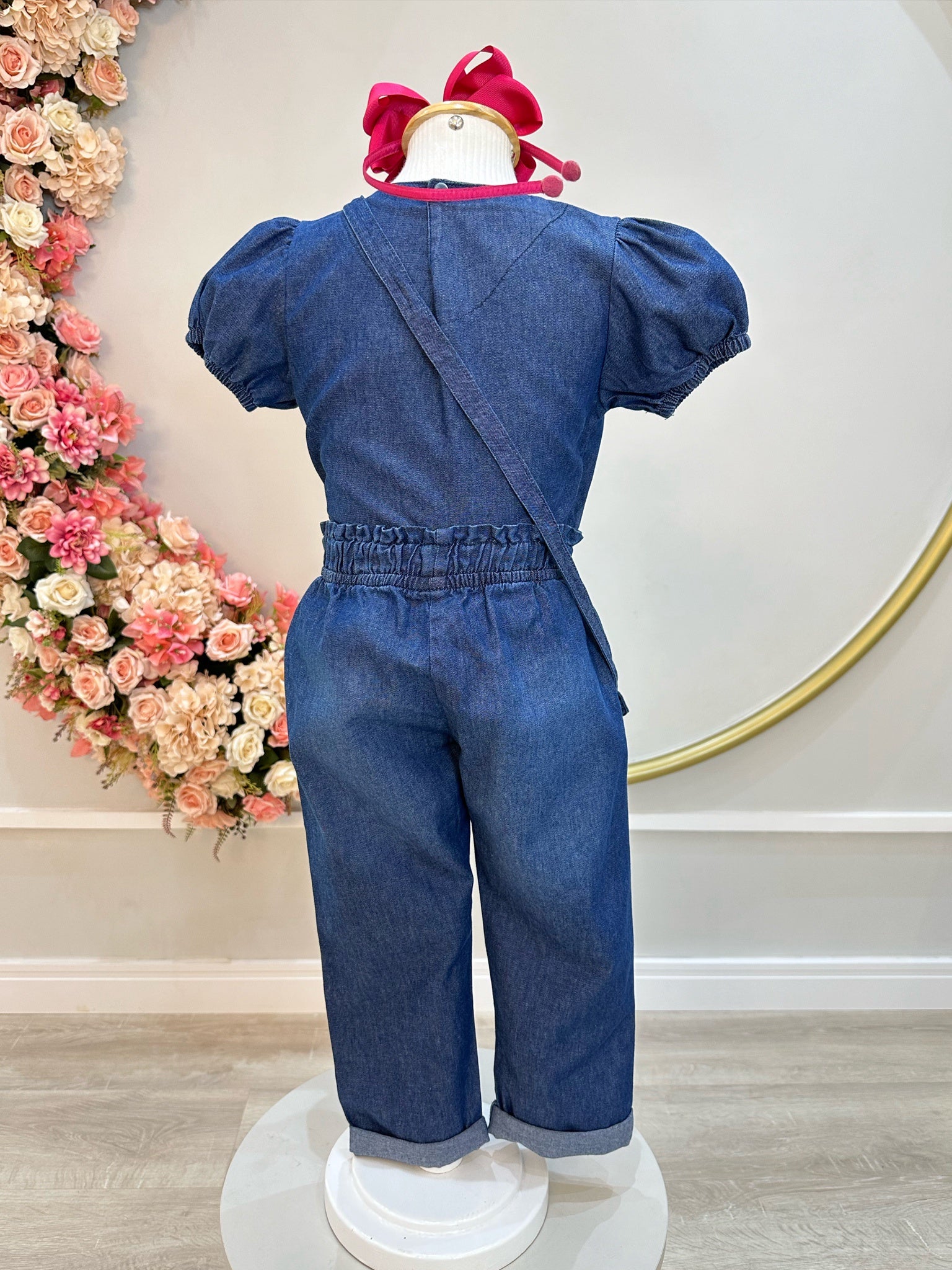 Conjunto infantil Jeans Azul C/ Blusa e Calça Bolsinha Casual